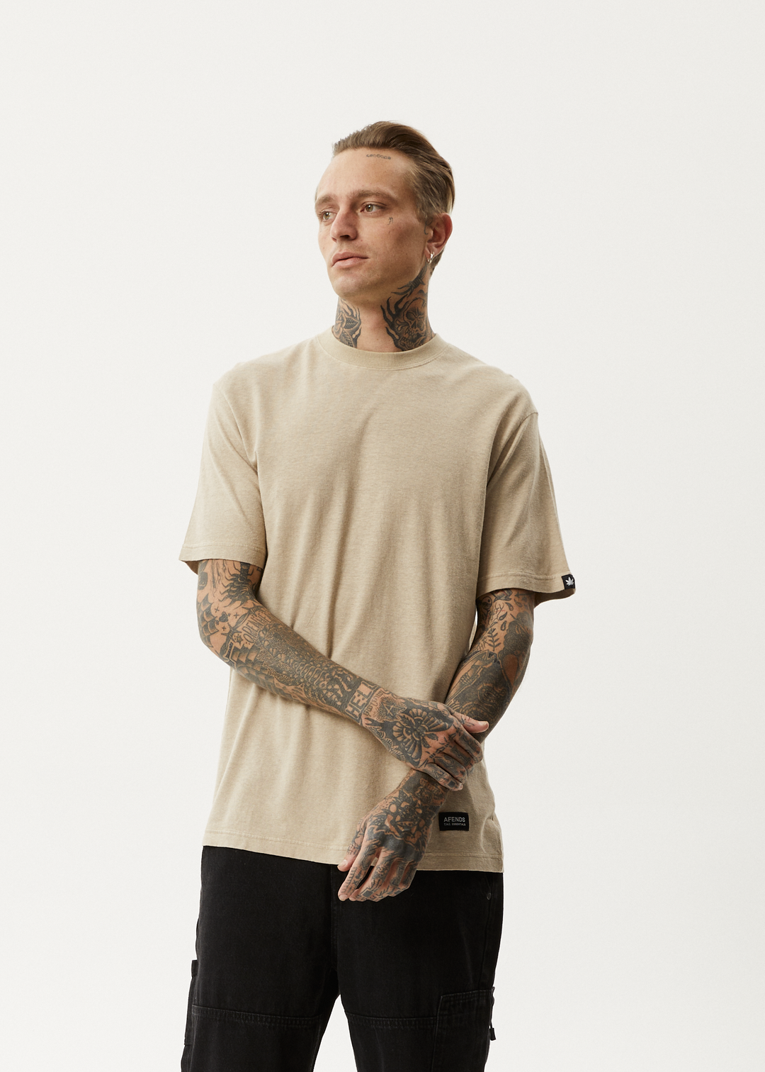 AFENDS Mens Classic - Hemp Retro T-Shirt - Taupe - Sustainable Clothing - Streetwear