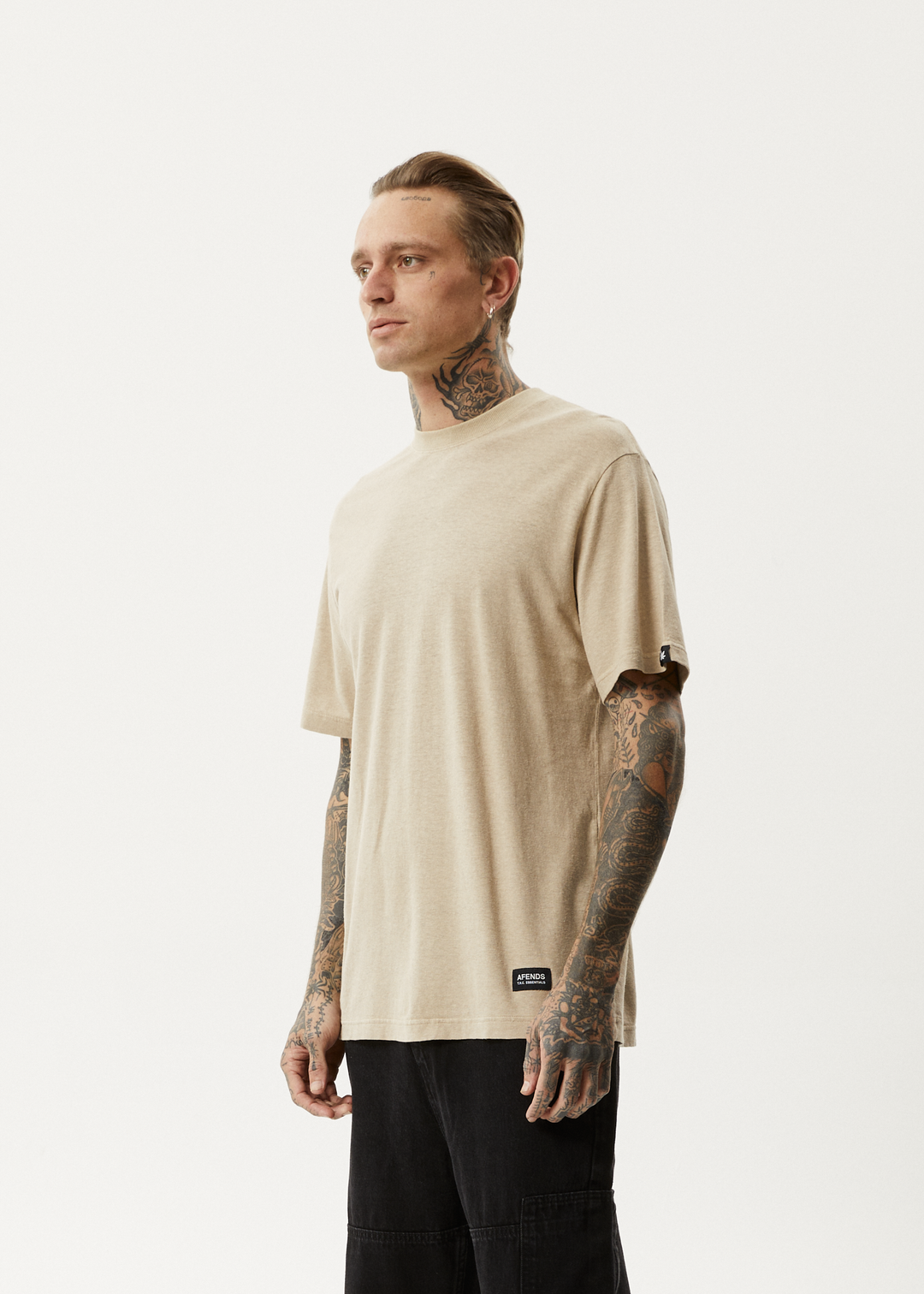 AFENDS Mens Classic - Hemp Retro T-Shirt - Taupe - Sustainable Clothing - Streetwear