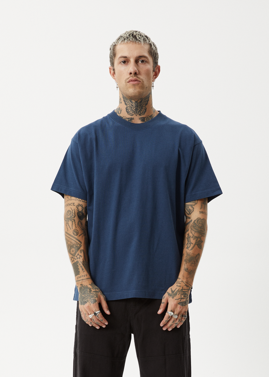 AFENDS Mens Genesis - Heavy Boxy Tee - Navy - Sustainable Clothing - Streetwear