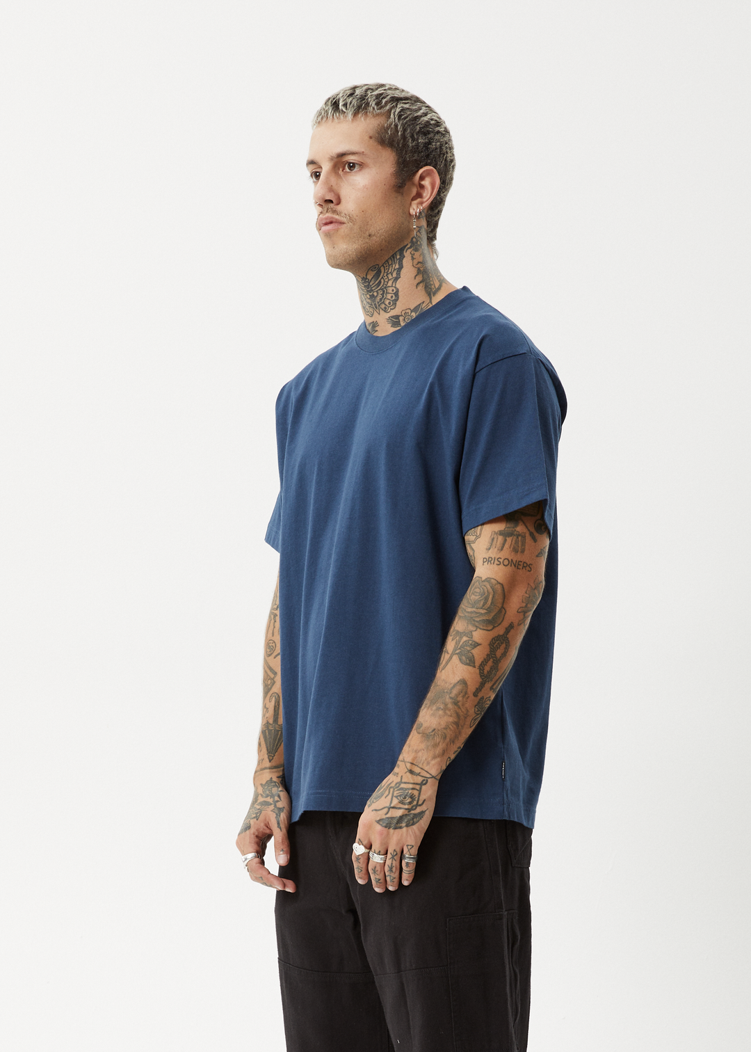 AFENDS Mens Genesis - Heavy Boxy Tee - Navy - Sustainable Clothing - Streetwear