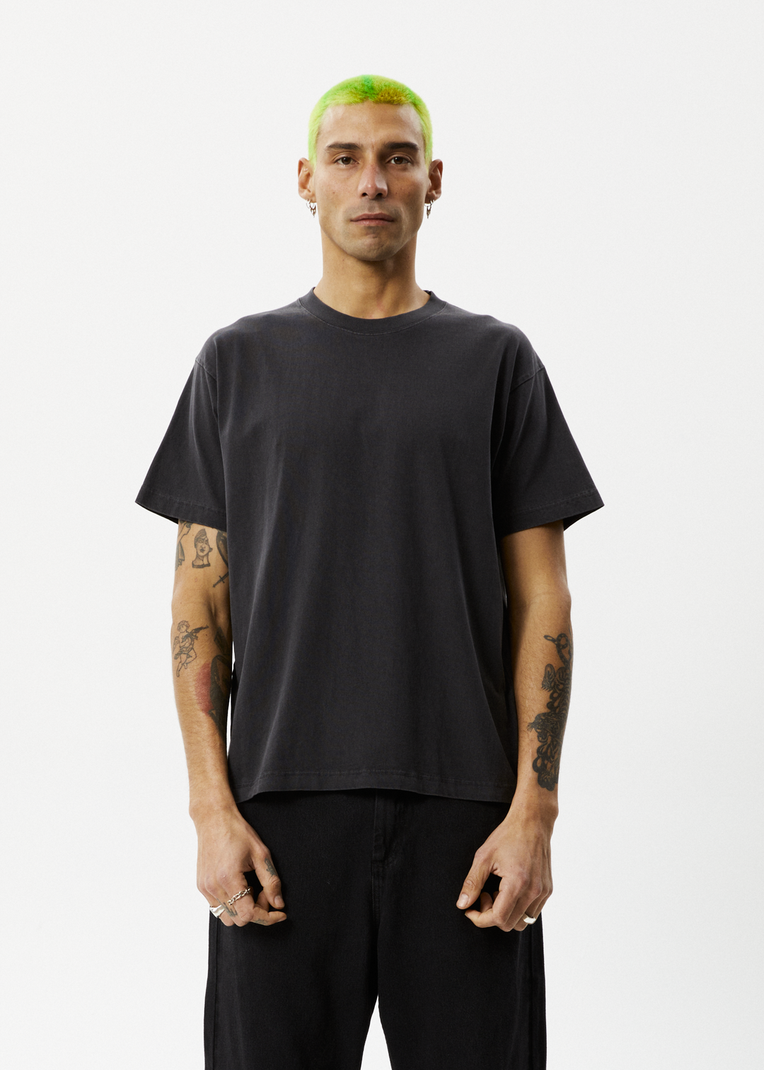 AFENDS Mens Genesis - Heavy Boxy Tee - Stone Black - Sustainable Clothing - Streetwear