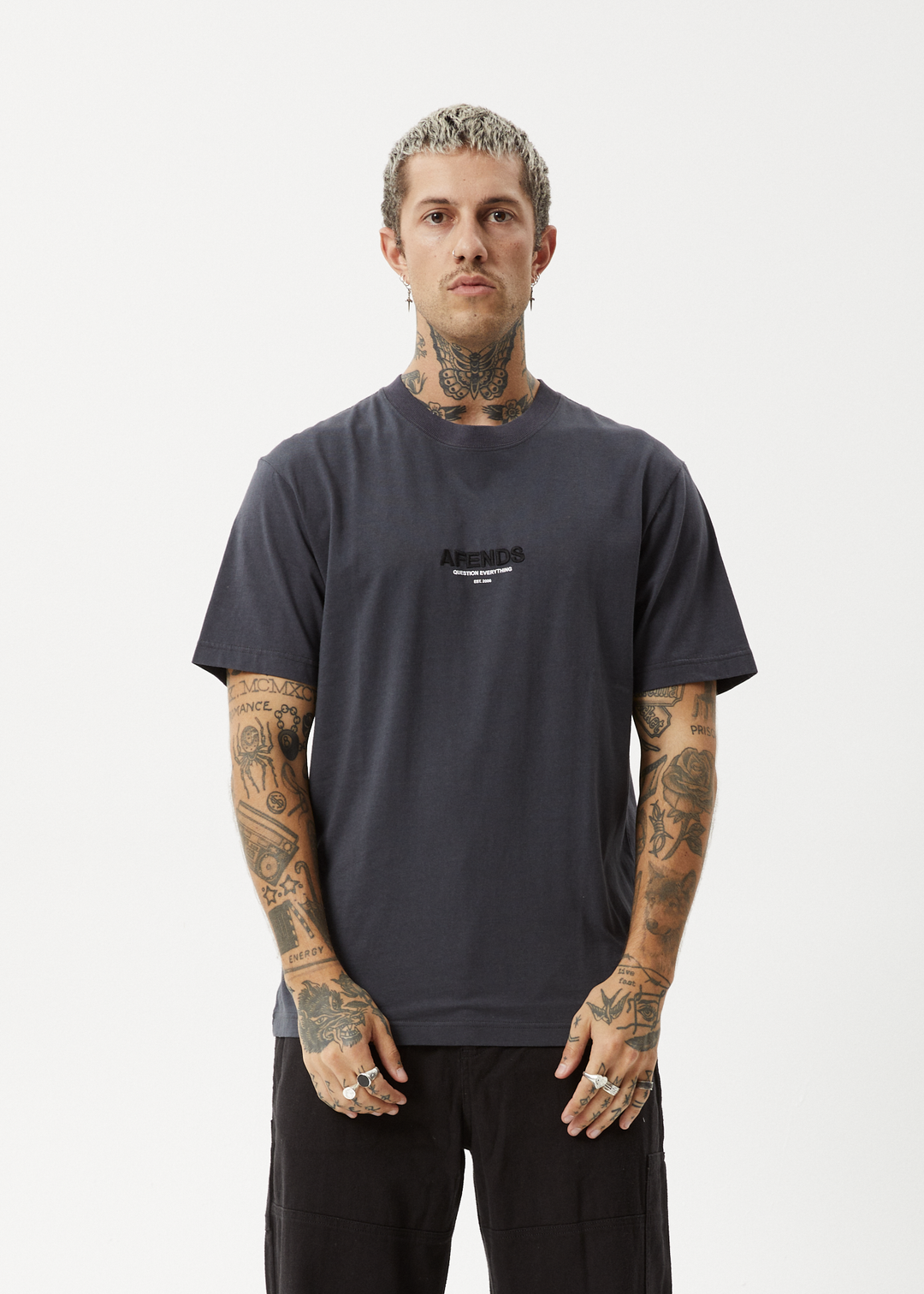 AFENDS Mens Vinyl - Retro Fit Tee - Charcoal - Sustainable Clothing - Streetwear