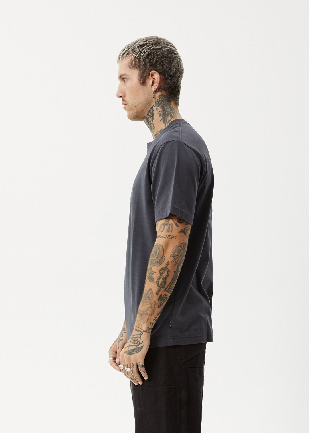 AFENDS Mens Vinyl - Retro Fit Tee - Charcoal - Sustainable Clothing - Streetwear