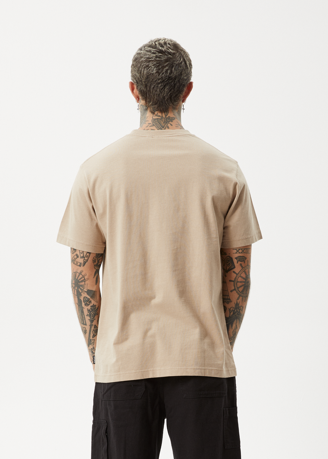 AFENDS Mens Vinyl - Recycled Retro T-Shirt - Taupe - Sustainable Clothing - Streetwear