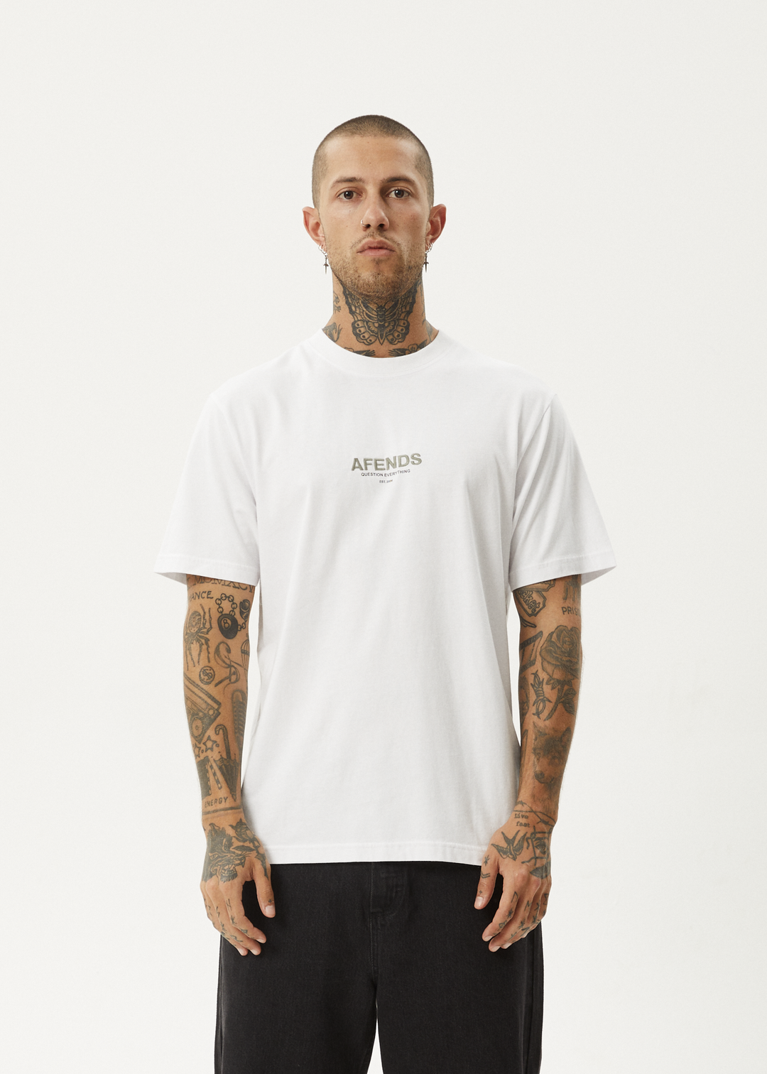 AFENDS Mens Vinyl - Retro Fit Tee - White - Sustainable Clothing - Streetwear