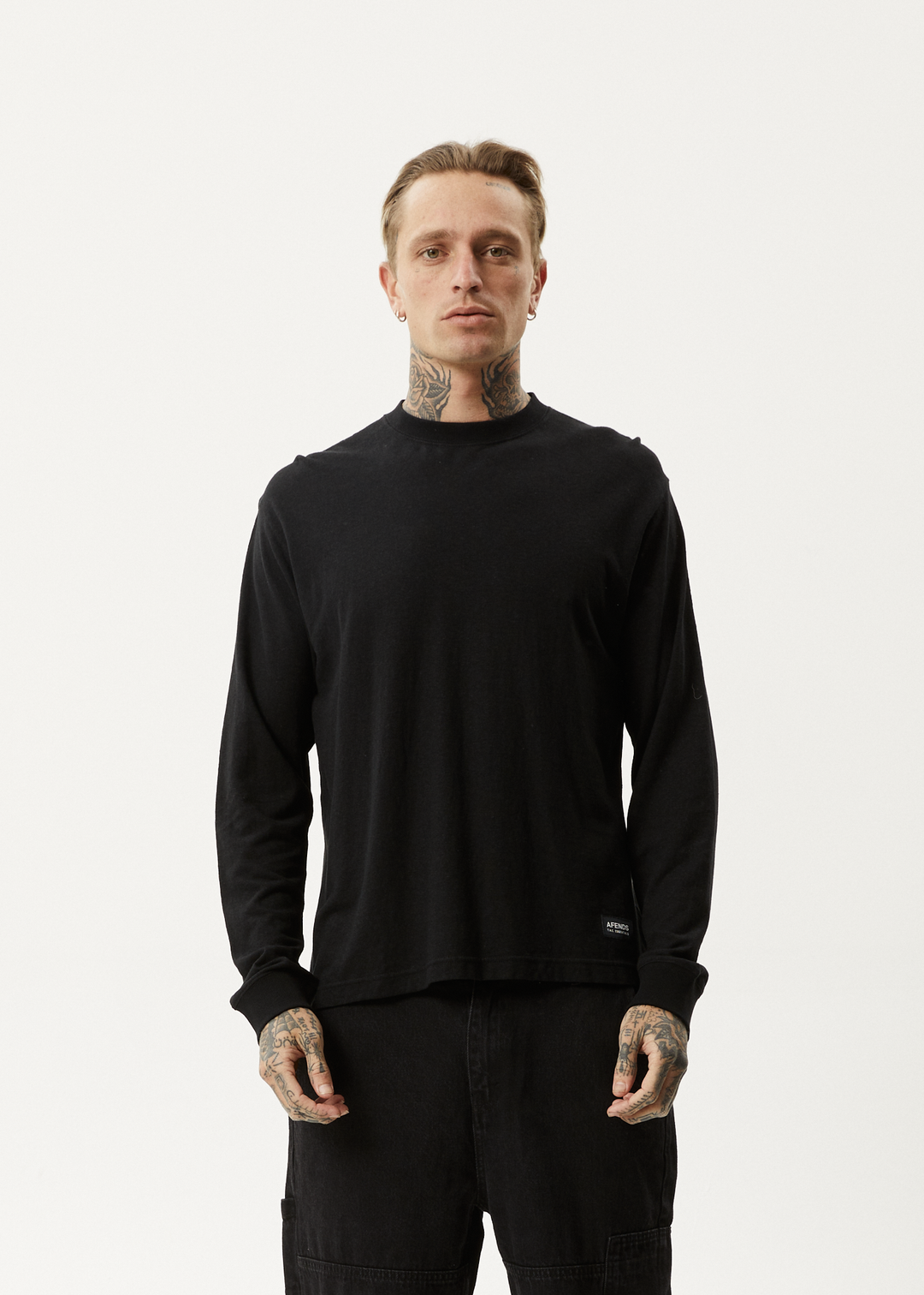 Afends Mens Essential - Hemp Retro Long Sleeve T-Shirt - Black - Sustainable Clothing - Streetwear