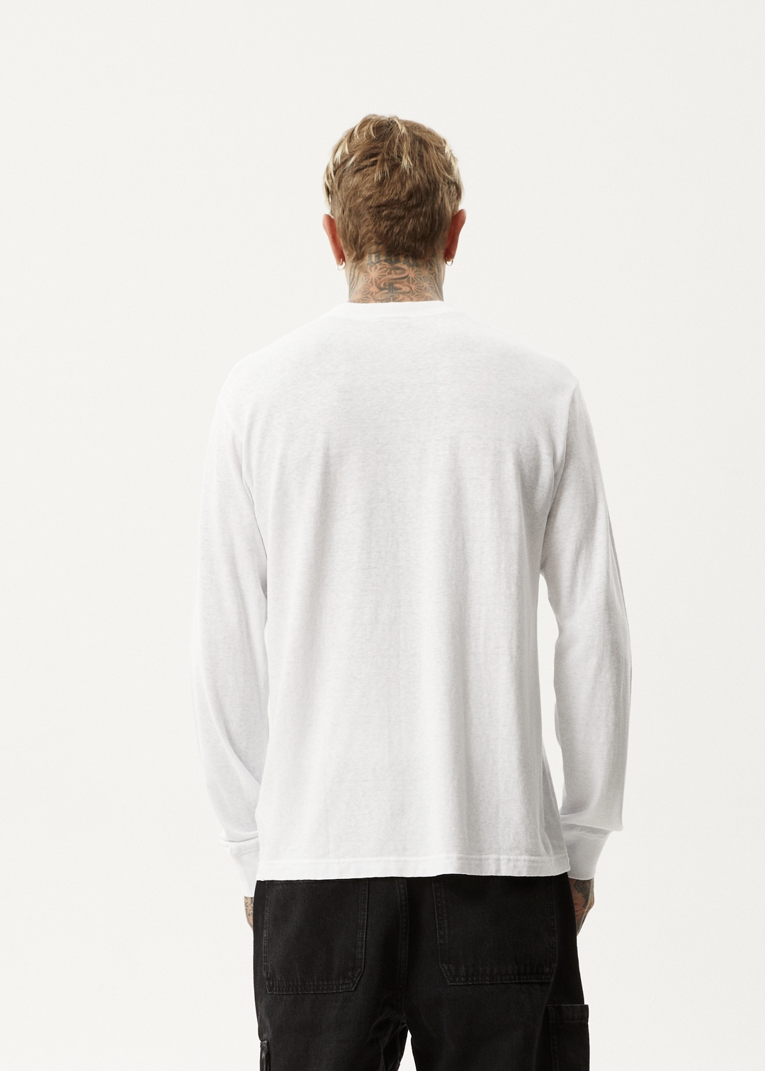 AFENDS Mens Essential - Hemp Long Sleeve T-Shirt - White - Sustainable Clothing - Streetwear