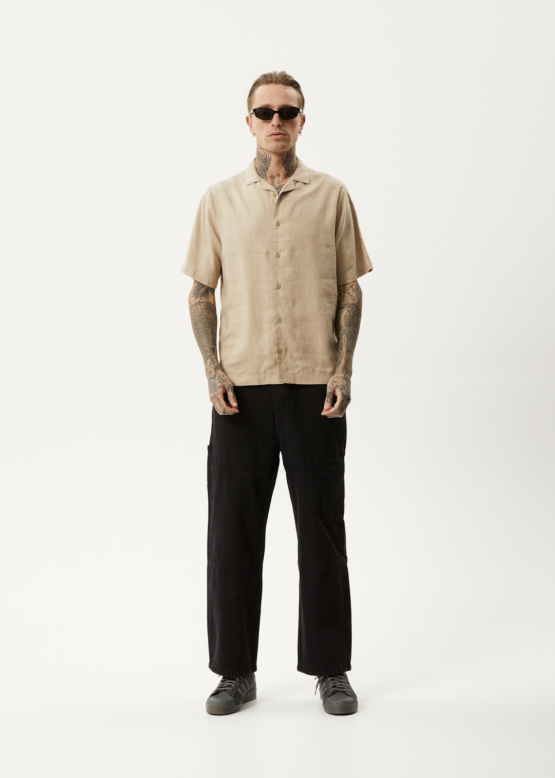 AFENDS Mens Daily - Hemp Cuban Short Sleeve Shirt - Taupe - Sustainable Clothing - Streetwear