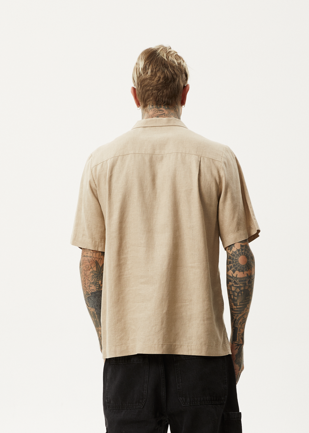 AFENDS Mens Daily - Hemp Cuban Short Sleeve Shirt - Taupe - Sustainable Clothing - Streetwear