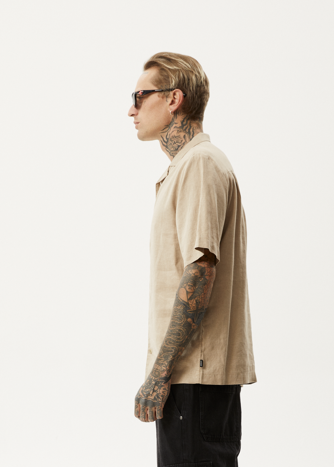 AFENDS Mens Daily - Hemp Cuban Short Sleeve Shirt - Taupe - Sustainable Clothing - Streetwear