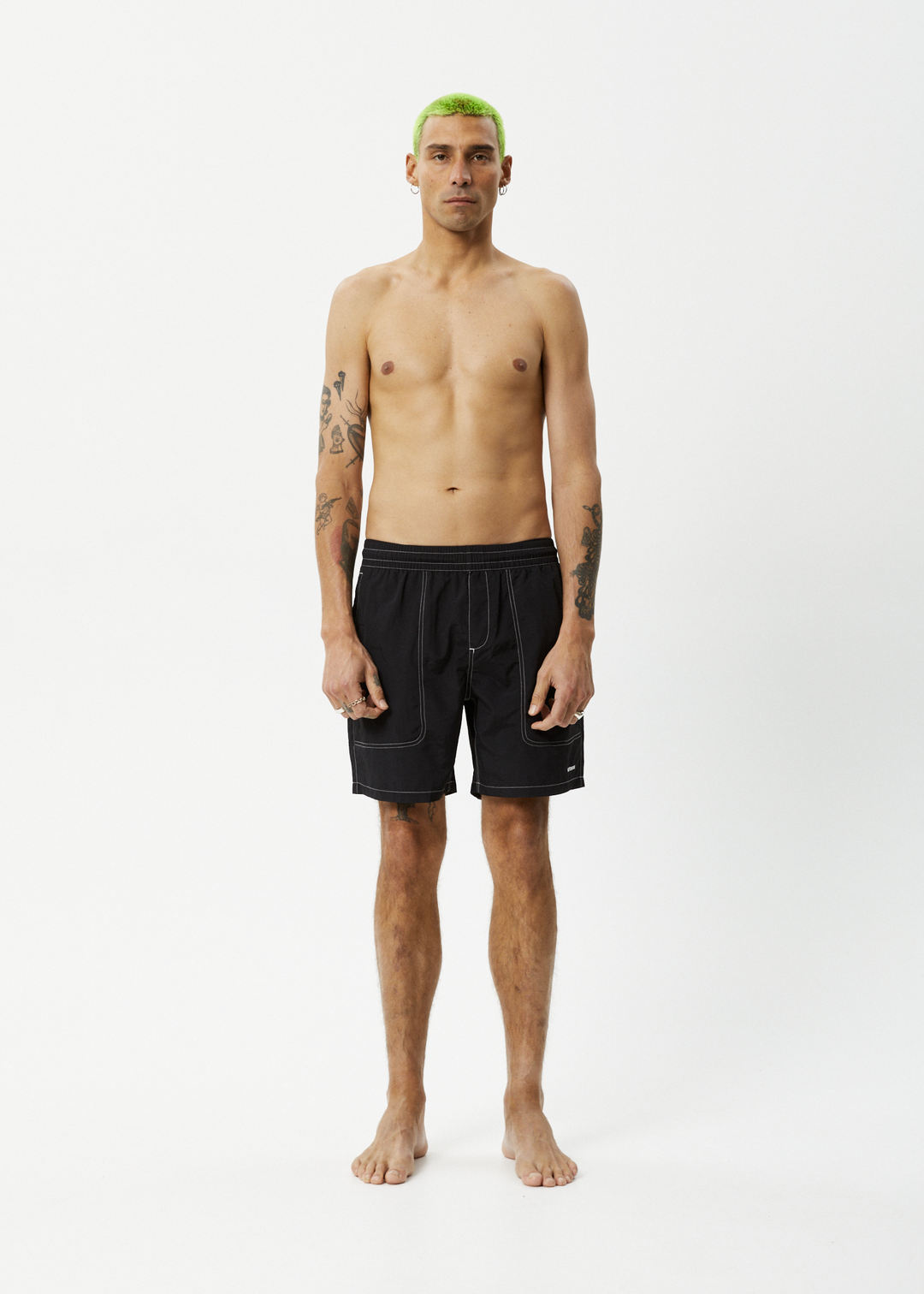 AFENDS Mens Baywatch - Swim Shorts 18" - Black - Sustainable Clothing - Streetwear