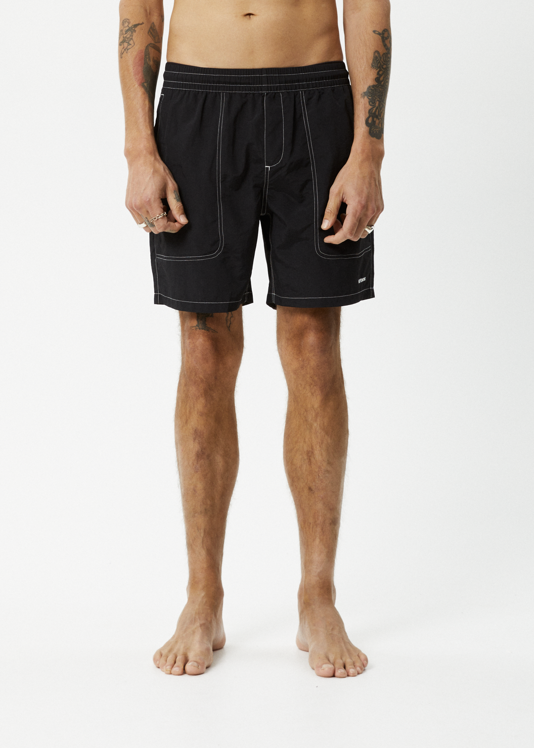 AFENDS Mens Baywatch - Swim Shorts 18" - Black - Sustainable Clothing - Streetwear