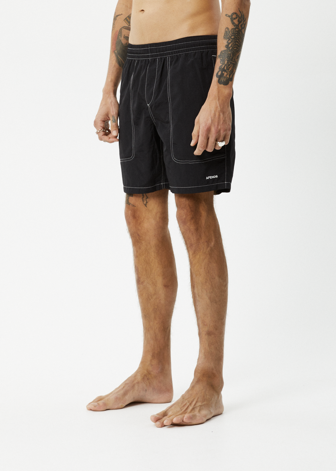 AFENDS Mens Baywatch - Swim Shorts 18" - Black - Sustainable Clothing - Streetwear