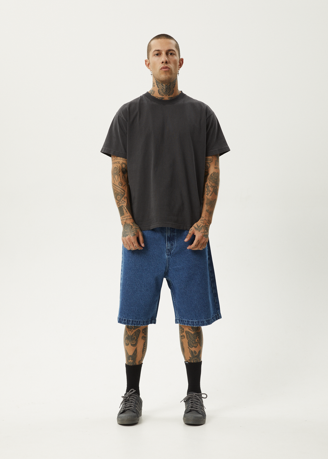 AFENDS Mens Lil C - Denim Baggy Fit Short 22 Inch - Authentic Blue - Sustainable Clothing - Streetwear