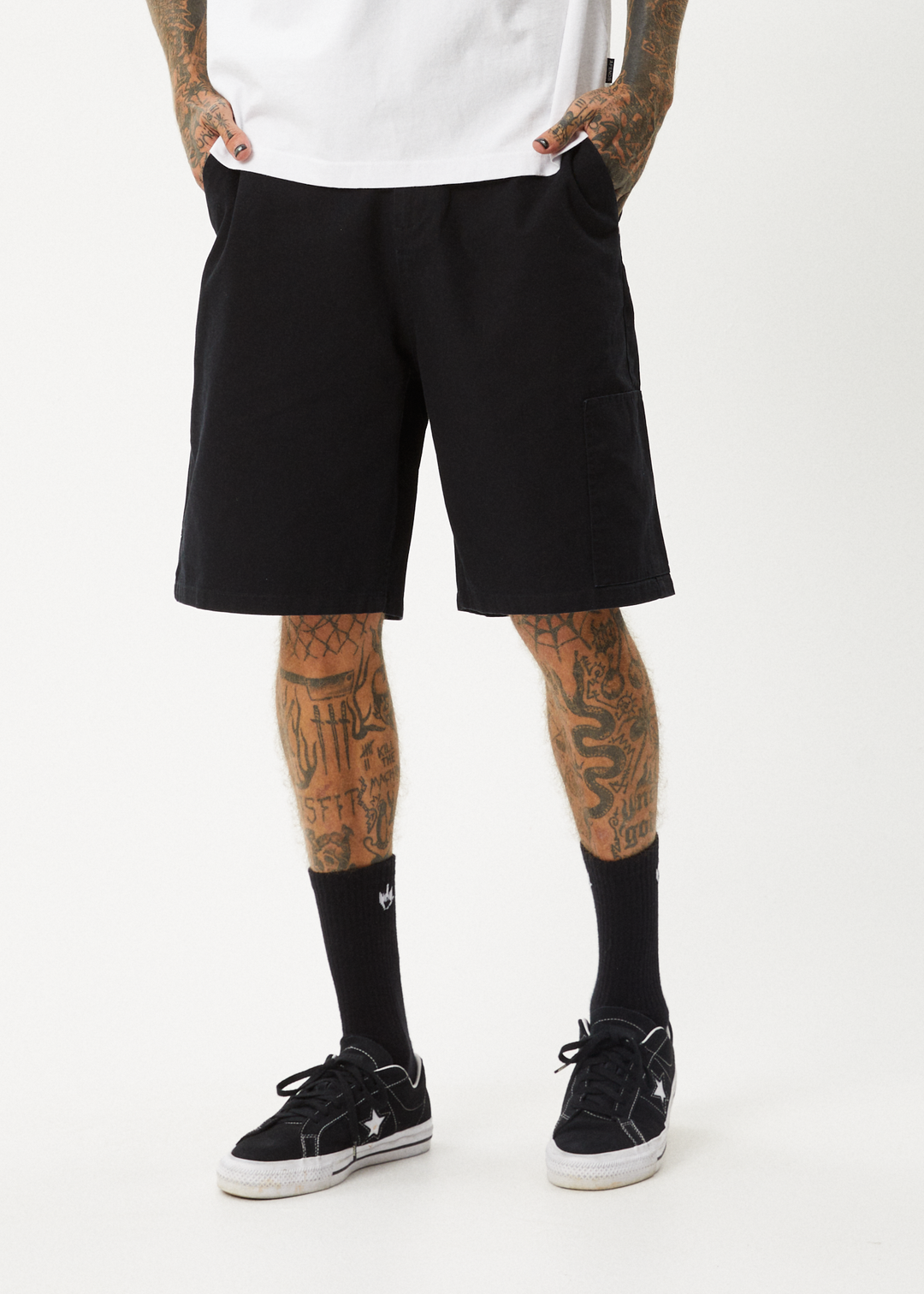 AFENDS Mens Harper - Canvas Carpenter Shorts 22" - Black - Sustainable Clothing - Streetwear