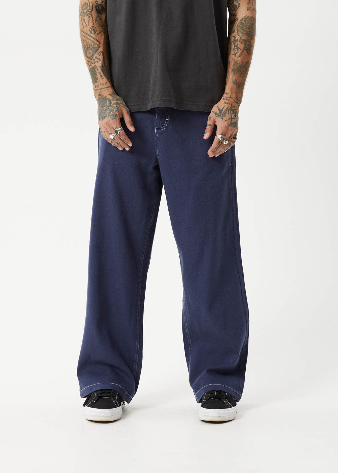 AFENDS Mens Pablo - Recycled Baggy Pant - Navy - Sustainable Clothing - Streetwear