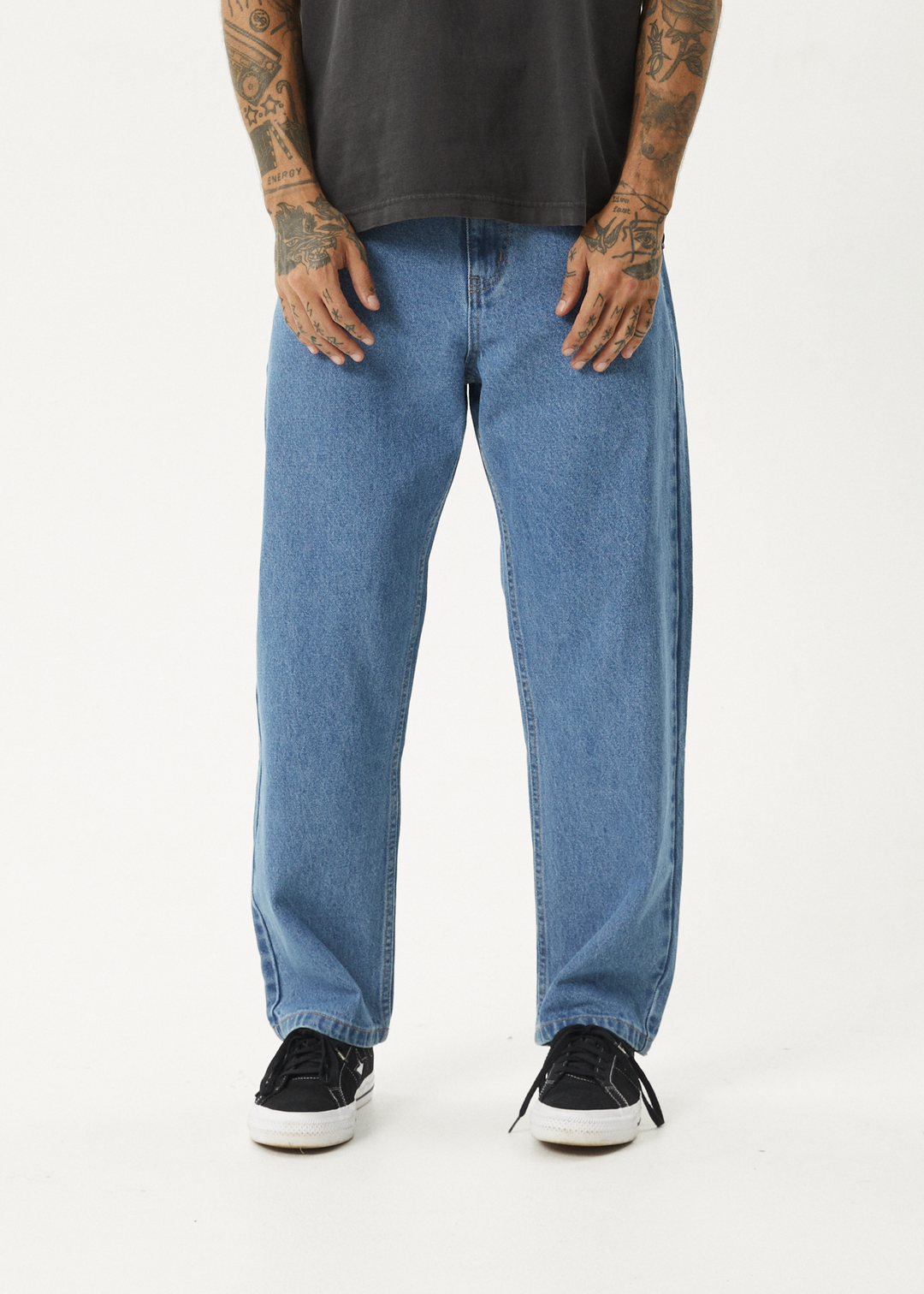 AFENDS Mens Ninety Two's - Denim Relaxed Jeans - Worn Blue - Sustainable Clothing - Streetwear