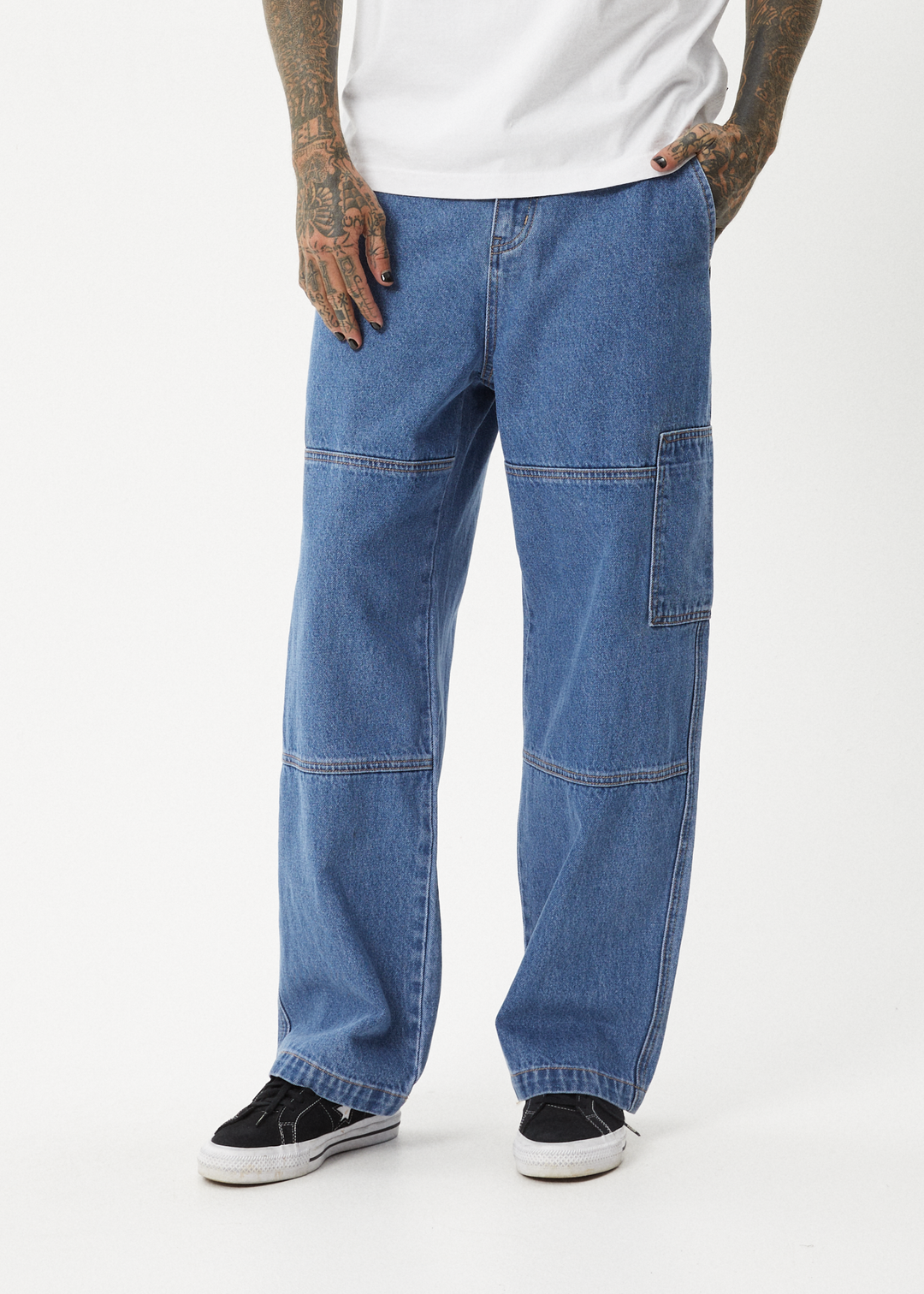 AFENDS Mens Richmond - Denim Workwear Jean - Worn Blue - Sustainable Clothing - Streetwear