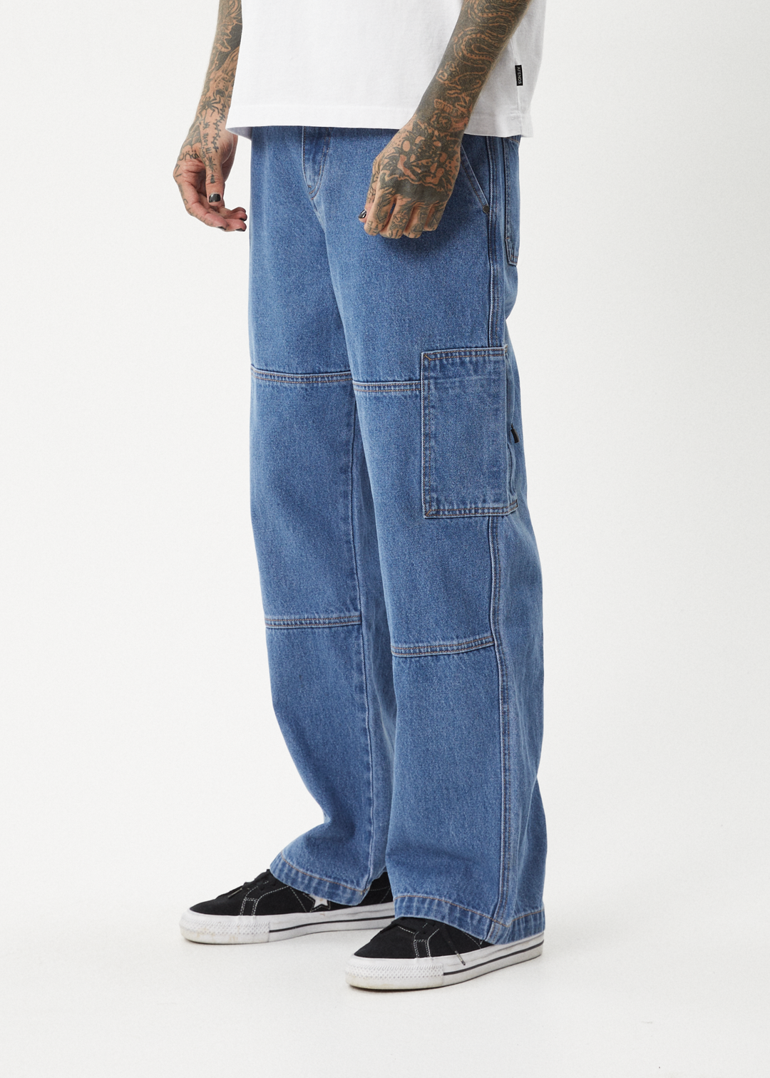 AFENDS Mens Richmond - Denim Workwear Jean - Worn Blue - Sustainable Clothing - Streetwear