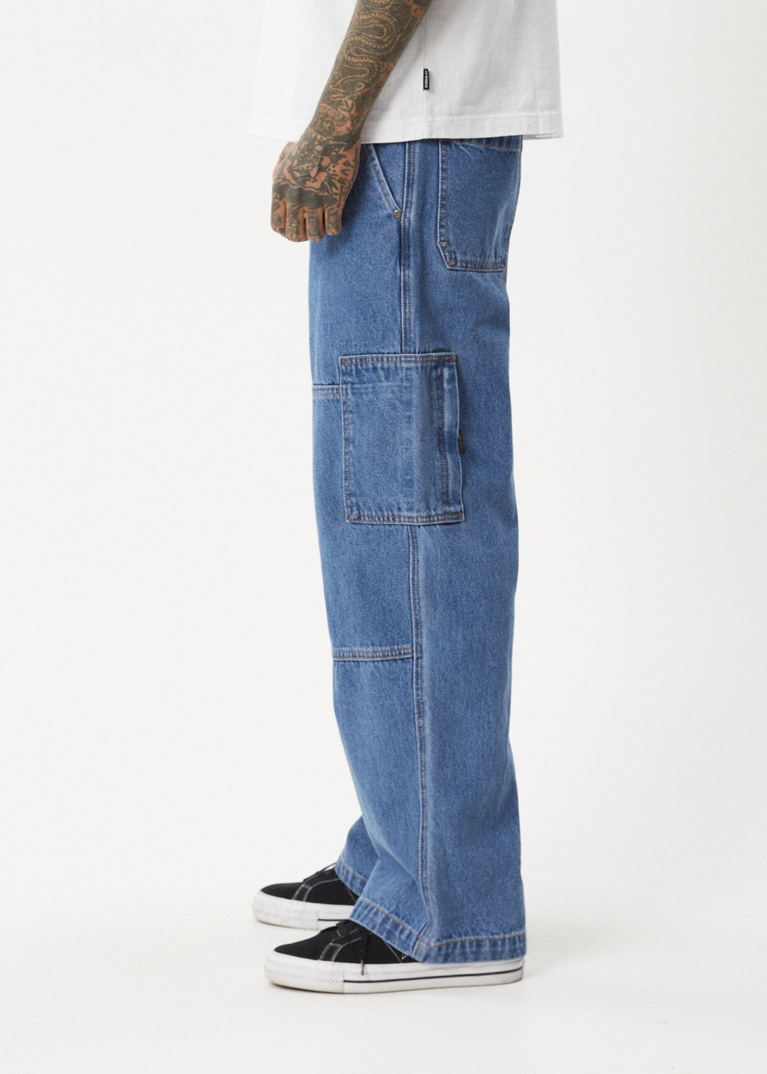 AFENDS Mens Richmond - Denim Workwear Jean - Worn Blue - Sustainable Clothing - Streetwear