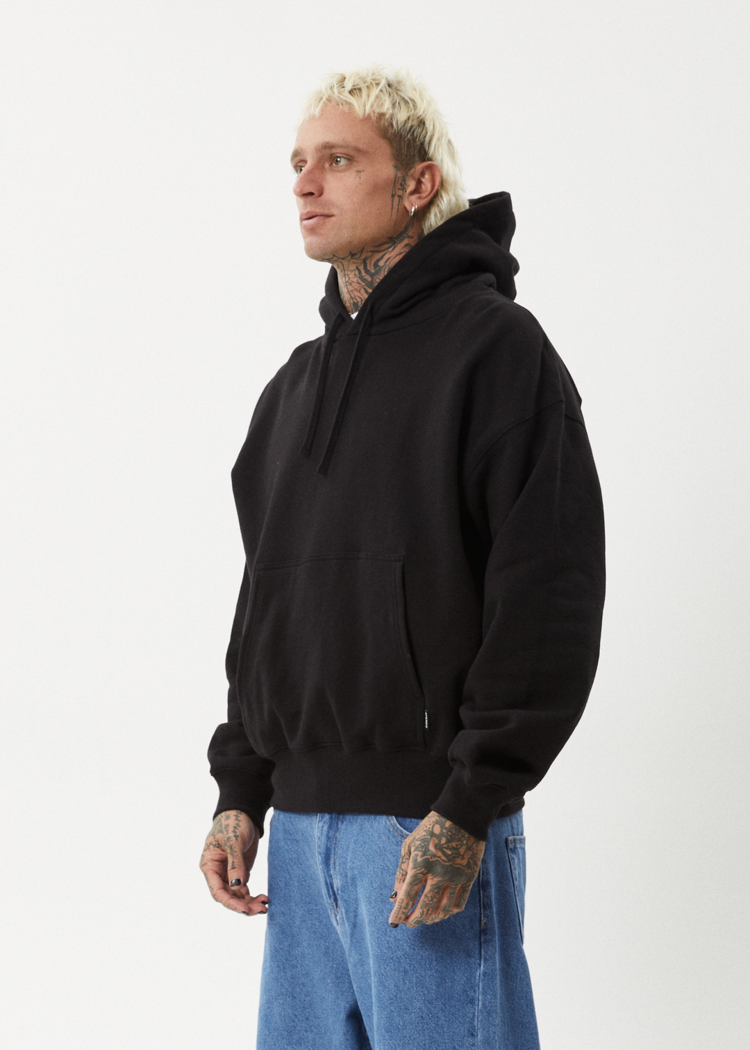 AFENDS Mens Genesis - Boxy Pull On Hood - Black - Sustainable Clothing - Streetwear