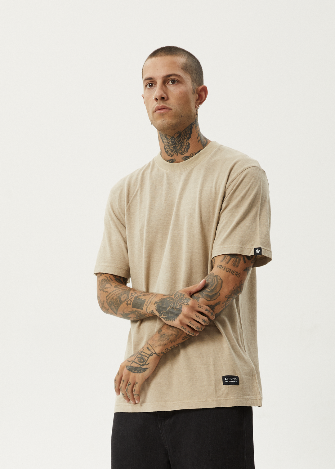 AFENDS Mens Classic - Retro Fit Tee - Taupe - Sustainable Clothing - Streetwear