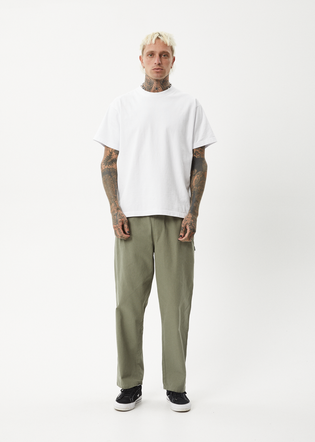 AFENDS Mens Ninety Eights - Baggy Elastic Waist Pants - Olive - Sustainable Clothing - Streetwear