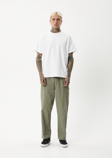 AFENDS Mens Ninety Eights - Baggy Elastic Waist Pants - Olive - Afends mens ninety eights   baggy elastic waist pants   olive   sustainable clothing   streetwear