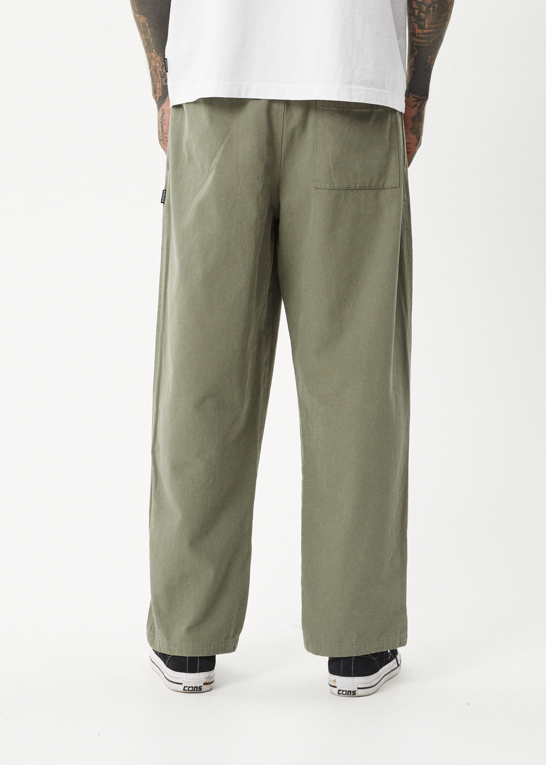 AFENDS Mens Ninety Eights - Baggy Elastic Waist Pants - Olive - Sustainable Clothing - Streetwear