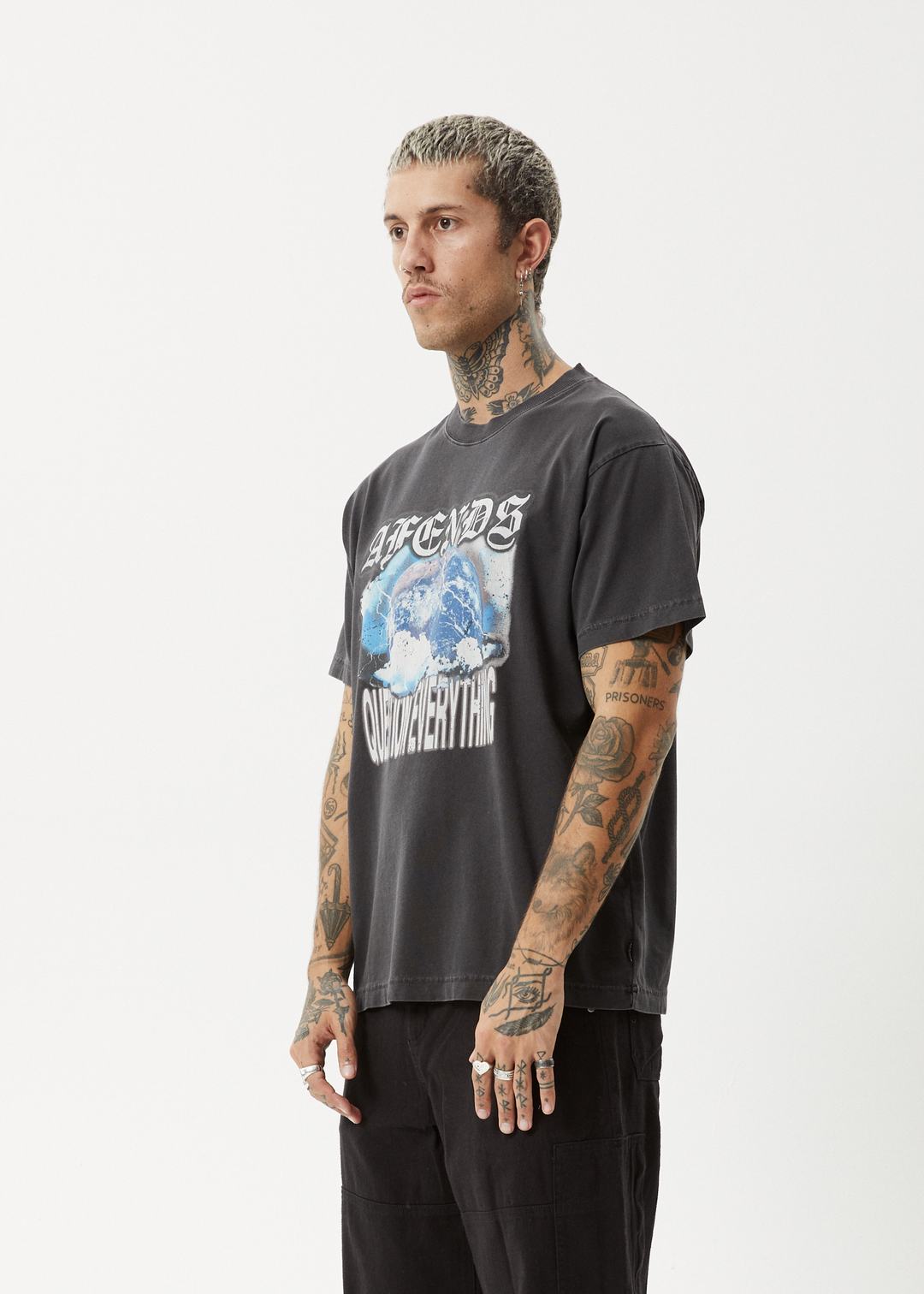 AFENDS Mens Return - Boxy T-Shirt - Stone Black - Sustainable Clothing - Streetwear