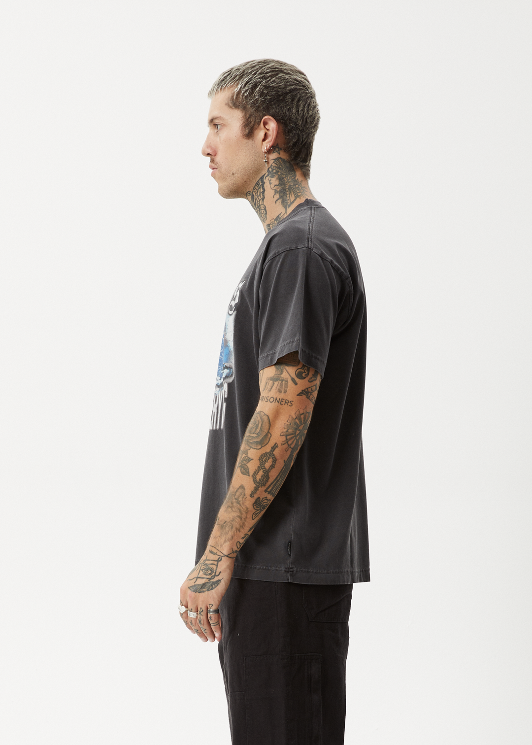 AFENDS Mens Return - Boxy T-Shirt - Stone Black - Sustainable Clothing - Streetwear