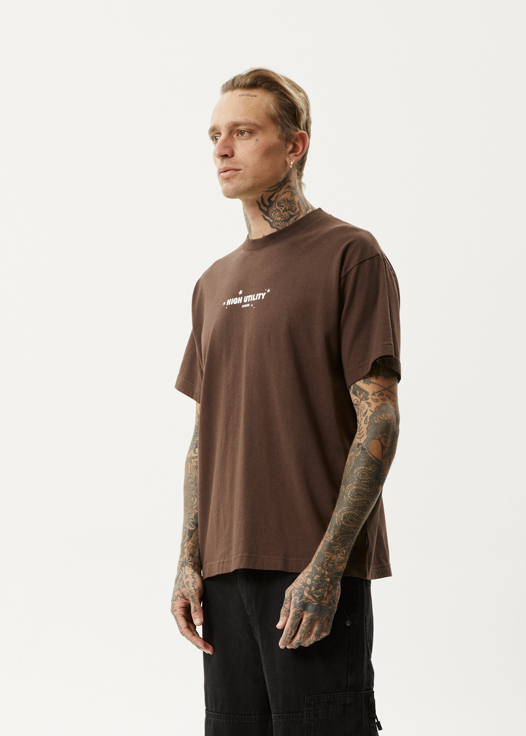 AFENDS Mens High Utility - Boxy T-Shirt - Coffee - Sustainable Clothing - Streetwear