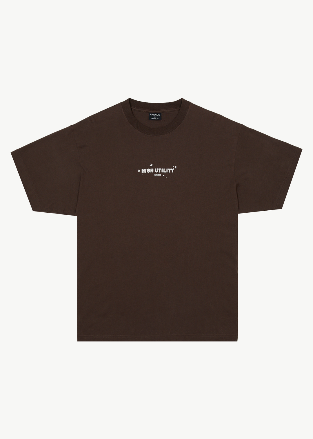 AFENDS Mens High Utility - Boxy T-Shirt - Coffee - Sustainable Clothing - Streetwear