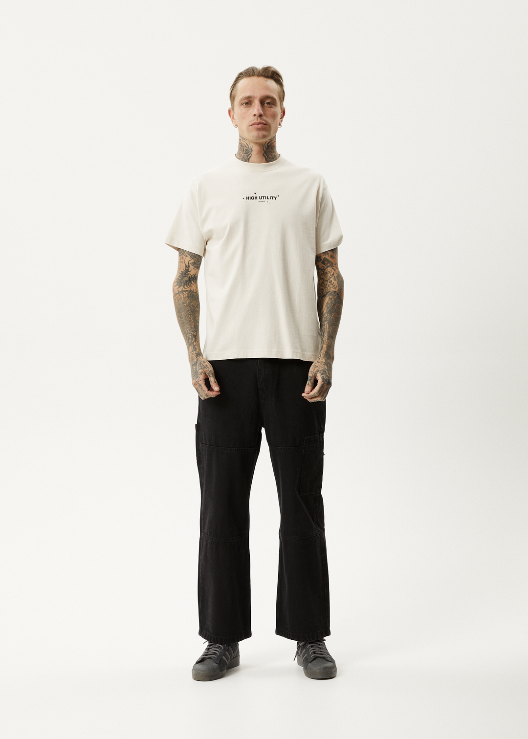 AFENDS Mens High Utility - Boxy T-Shirt - Moonbeam - Sustainable Clothing - Streetwear