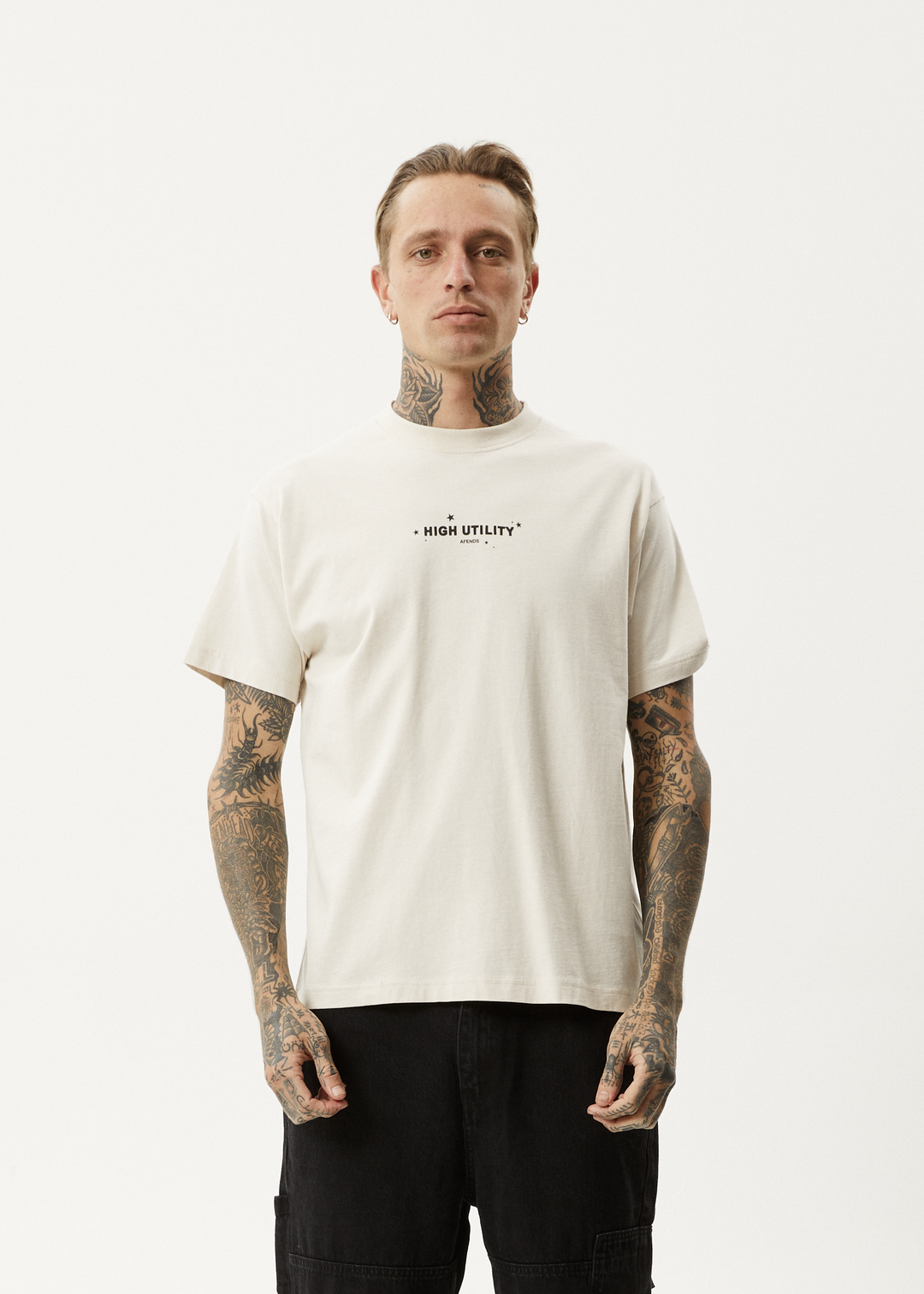 AFENDS Mens High Utility - Boxy T-Shirt - Moonbeam - Sustainable Clothing - Streetwear