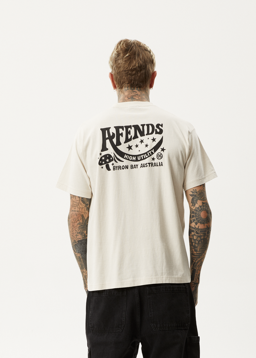 AFENDS Mens High Utility - Boxy T-Shirt - Moonbeam - Sustainable Clothing - Streetwear