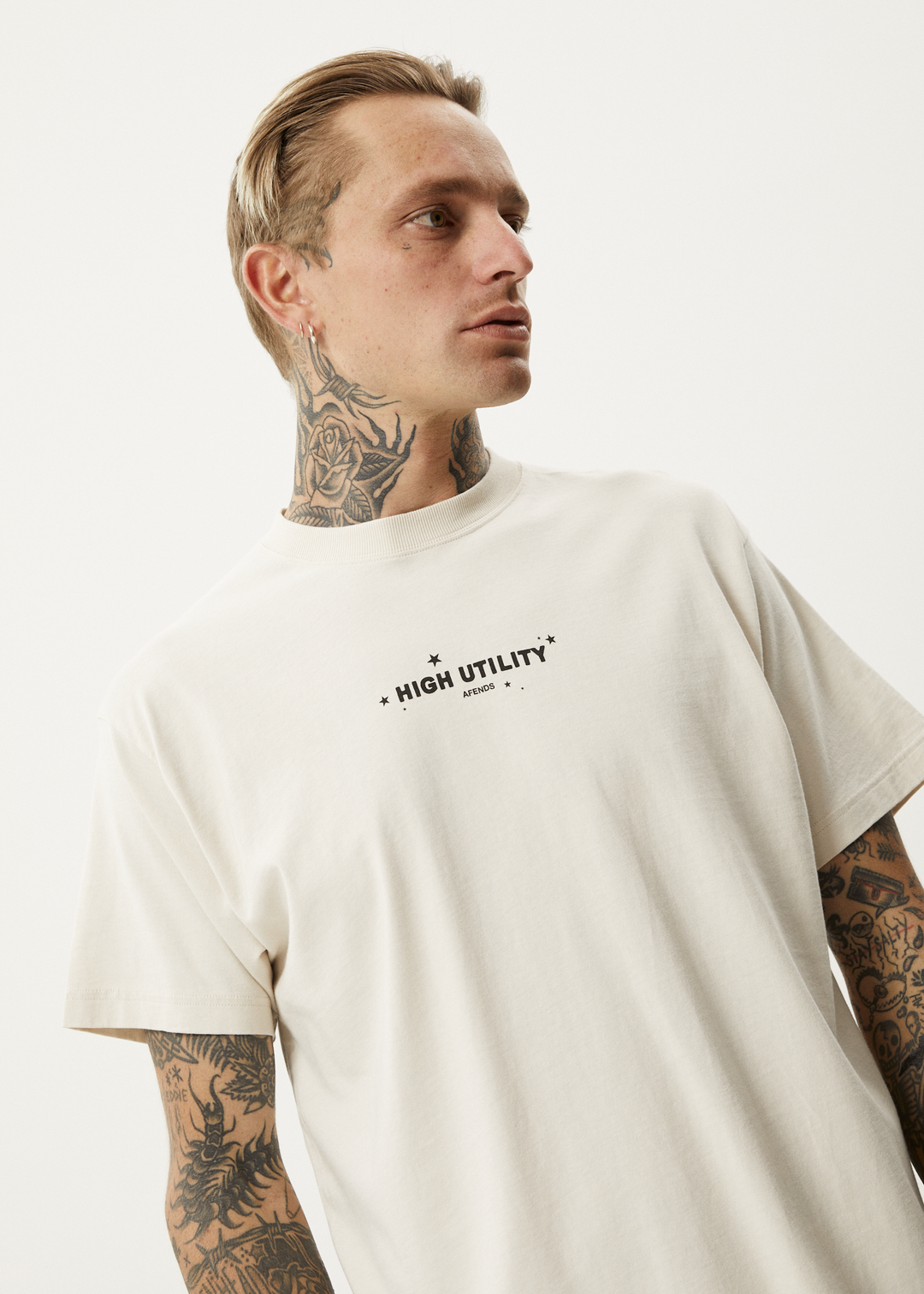 AFENDS Mens High Utility - Boxy T-Shirt - Moonbeam - Sustainable Clothing - Streetwear