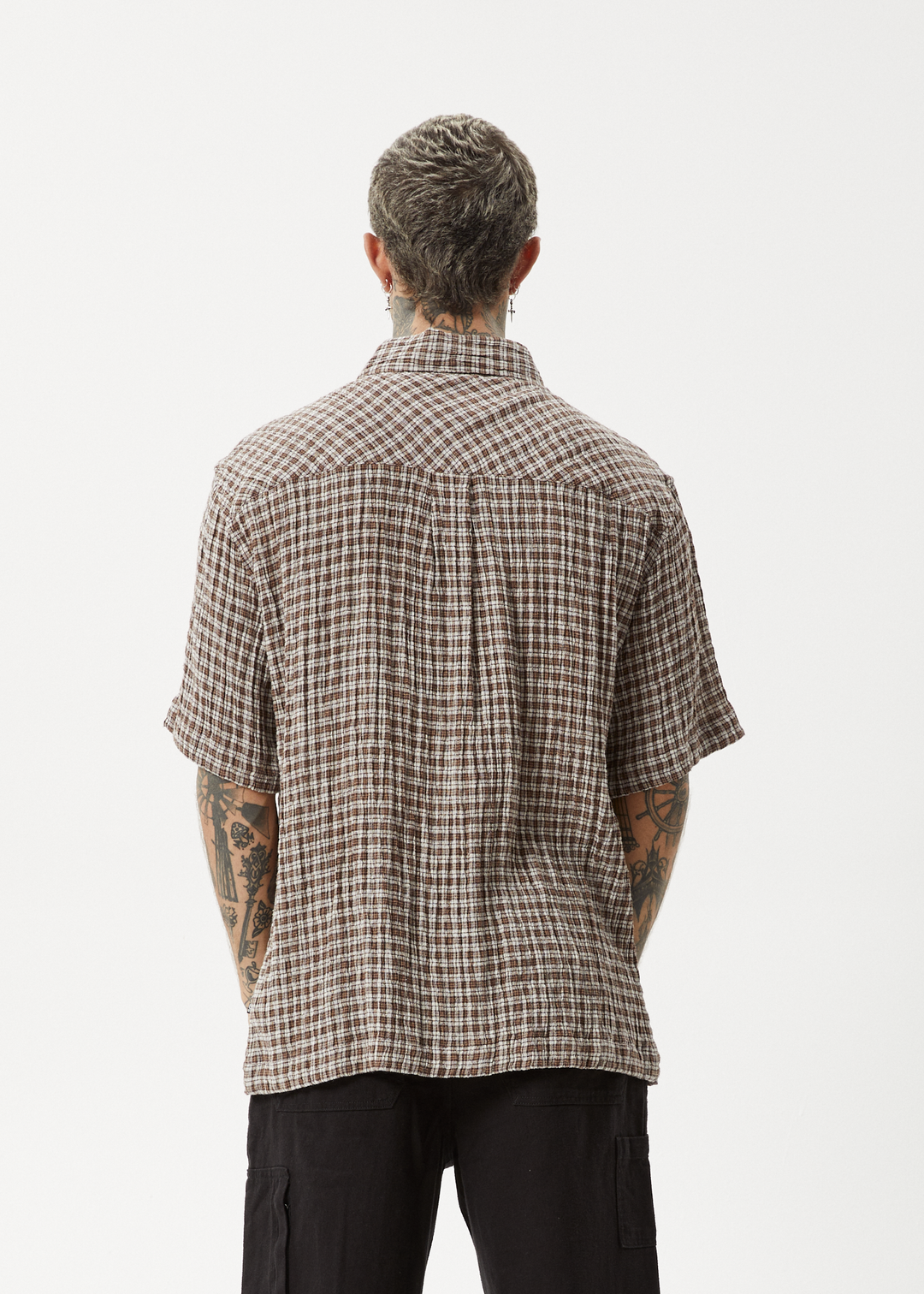 AFENDS Mens Base - Short Sleeve Shirt - Coffee Check - Sustainable Clothing - Streetwear