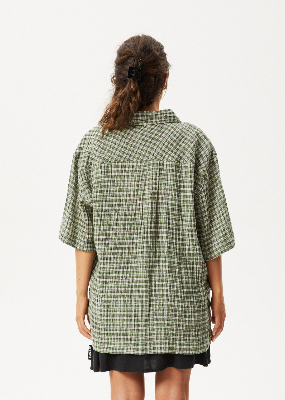 AFENDS Mens Base - Short Sleeve Shirt - Deep Green Check - Sustainable Clothing - Streetwear