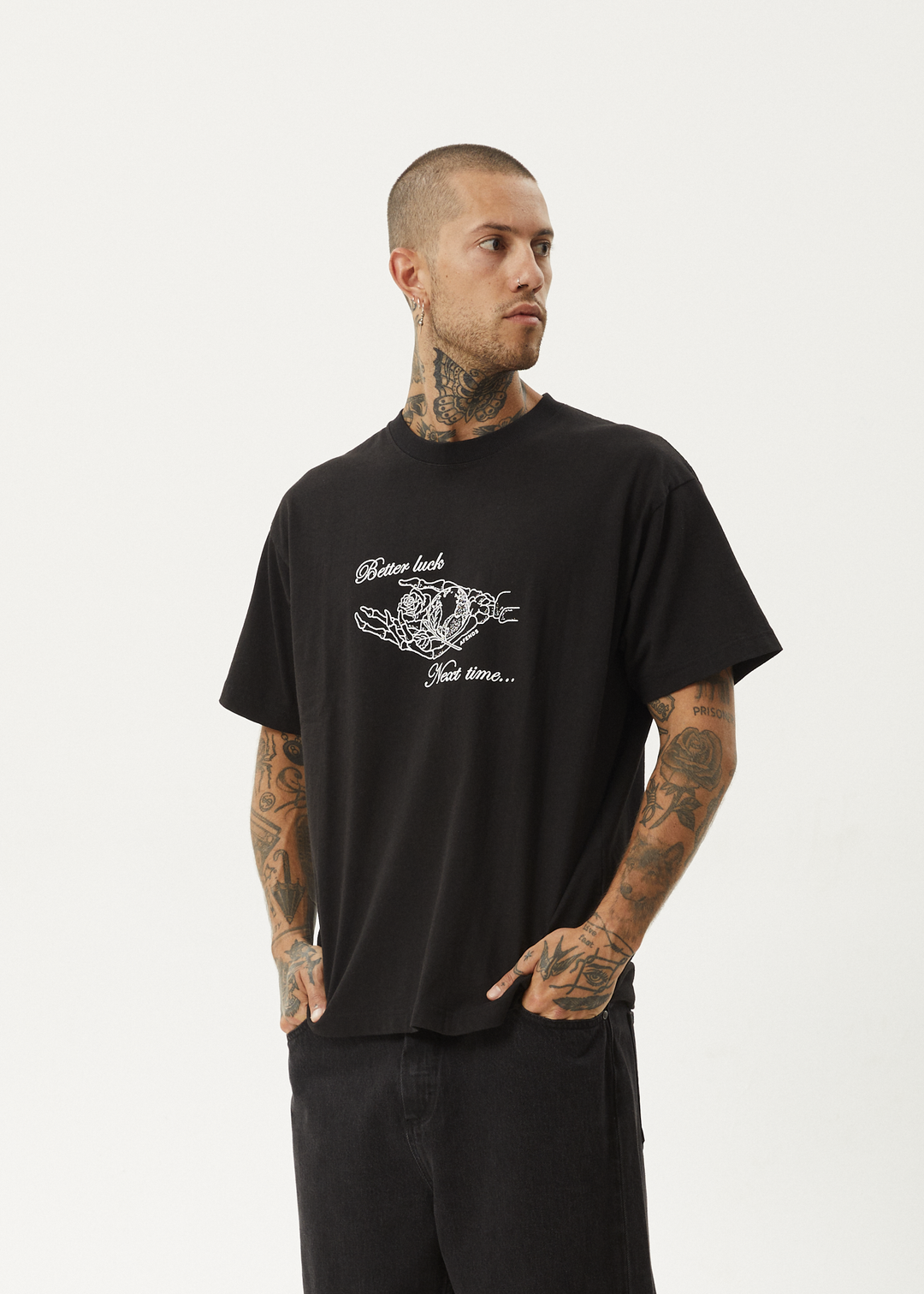 AFENDS Mens Bad Luck - Heavy Boxy Fit Tee - Black - Sustainable Clothing - Streetwear