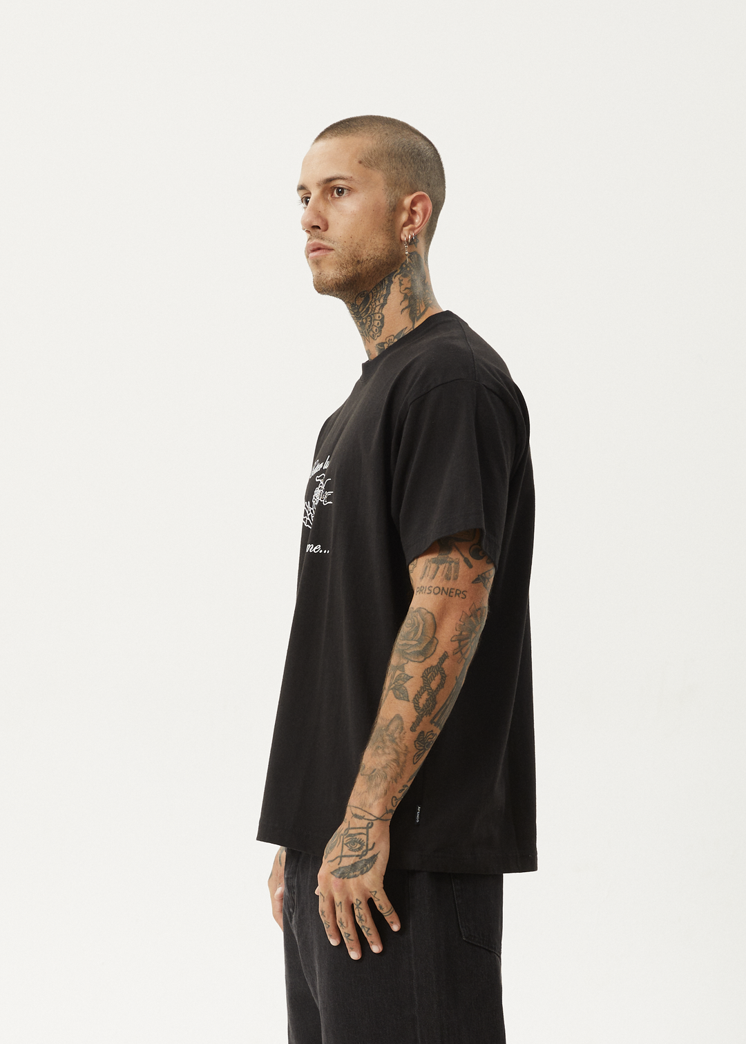 AFENDS Mens Bad Luck - Heavy Boxy Fit Tee - Black - Sustainable Clothing - Streetwear