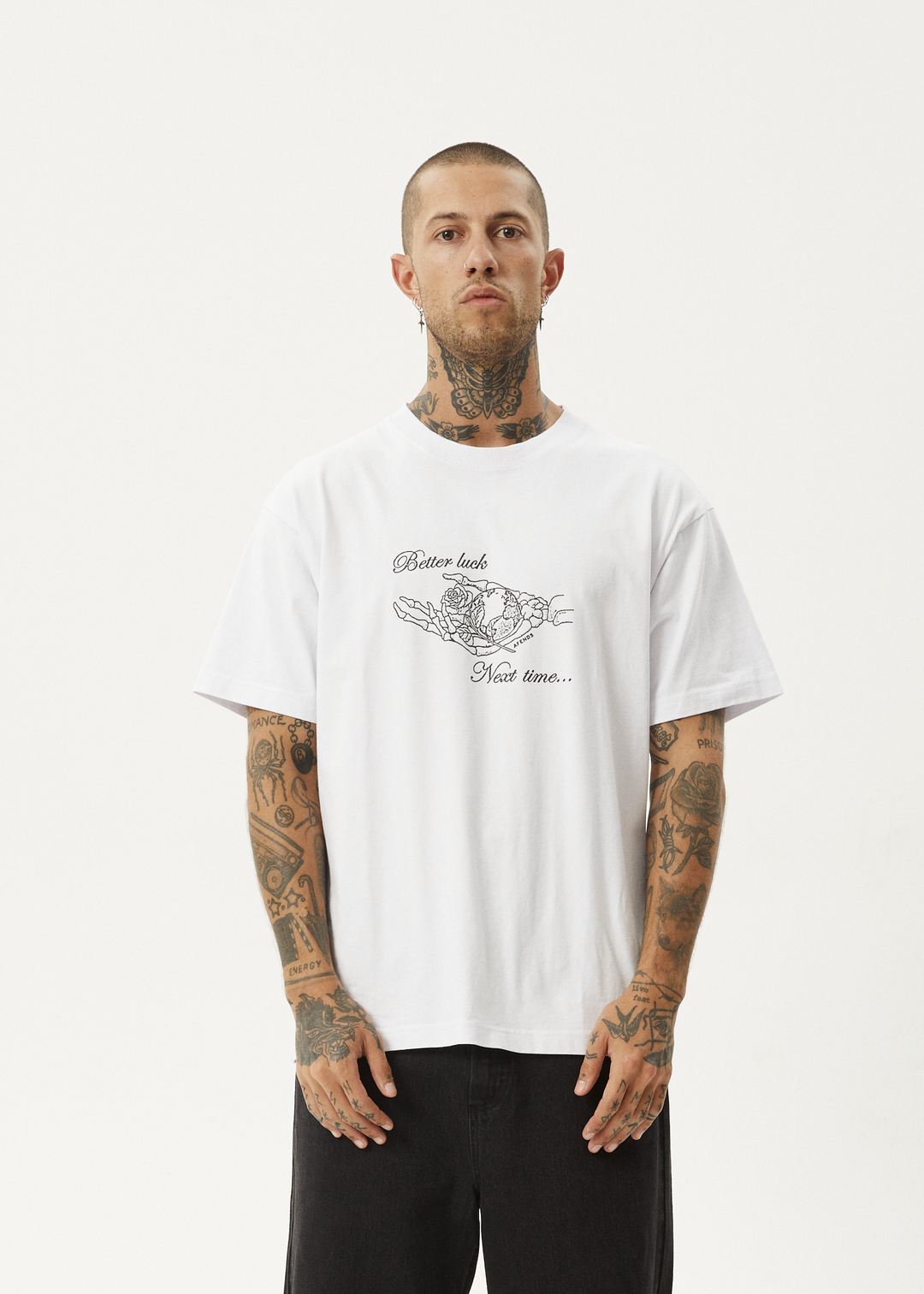 AFENDS Mens Bad Luck - Heavy Boxy Fit Tee - White - Sustainable Clothing - Streetwear