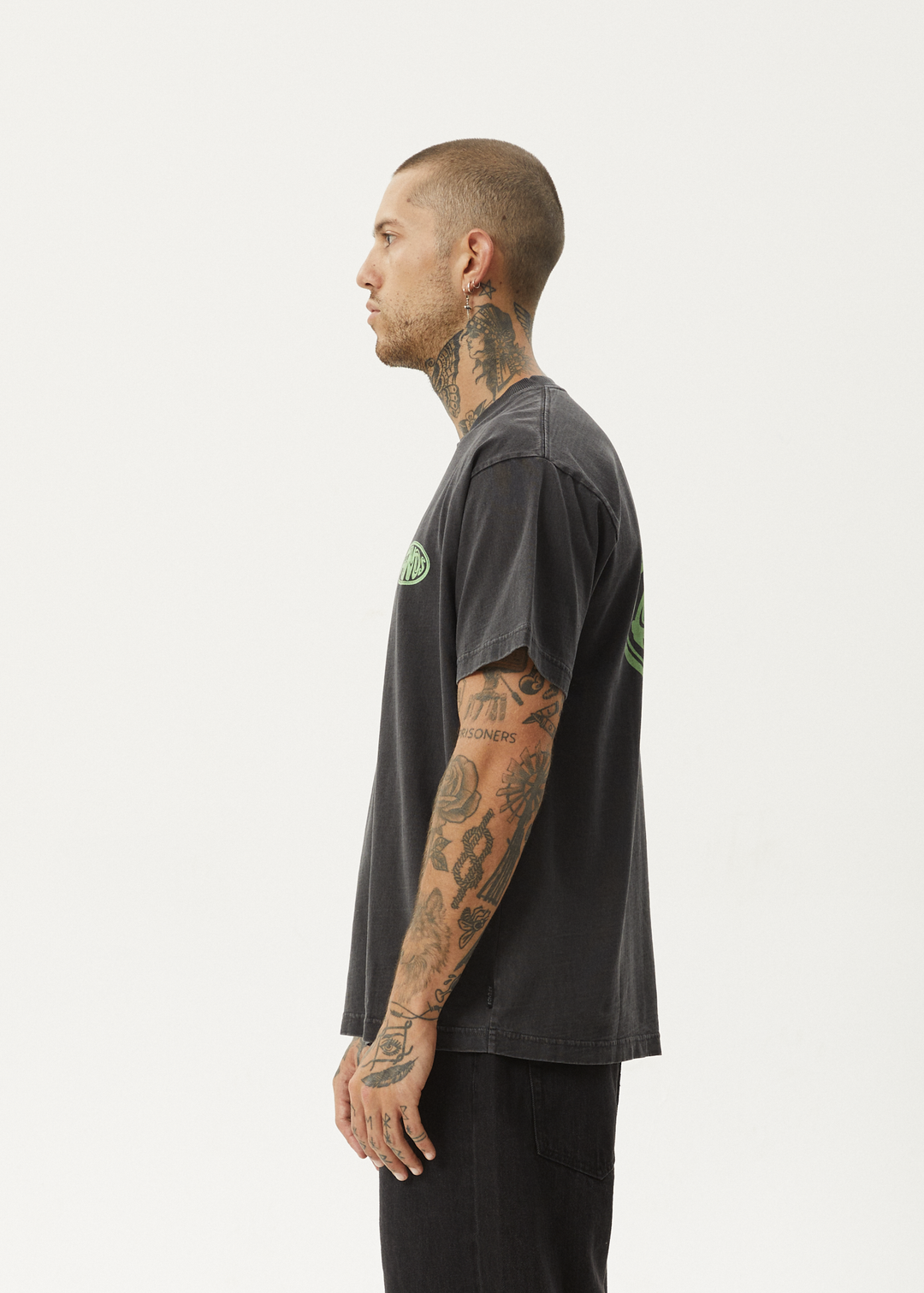 AFENDS Mens Frogga - Heavy Boxy Fit Tee - Stone Black - Sustainable Clothing - Streetwear