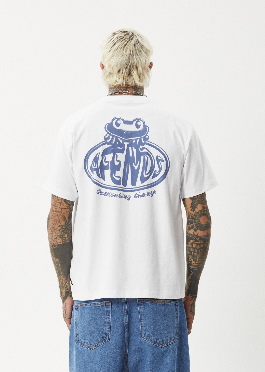 AFENDS Mens Frogga - Heavy Boxy Fit Tee - White - Sustainable Clothing - Streetwear