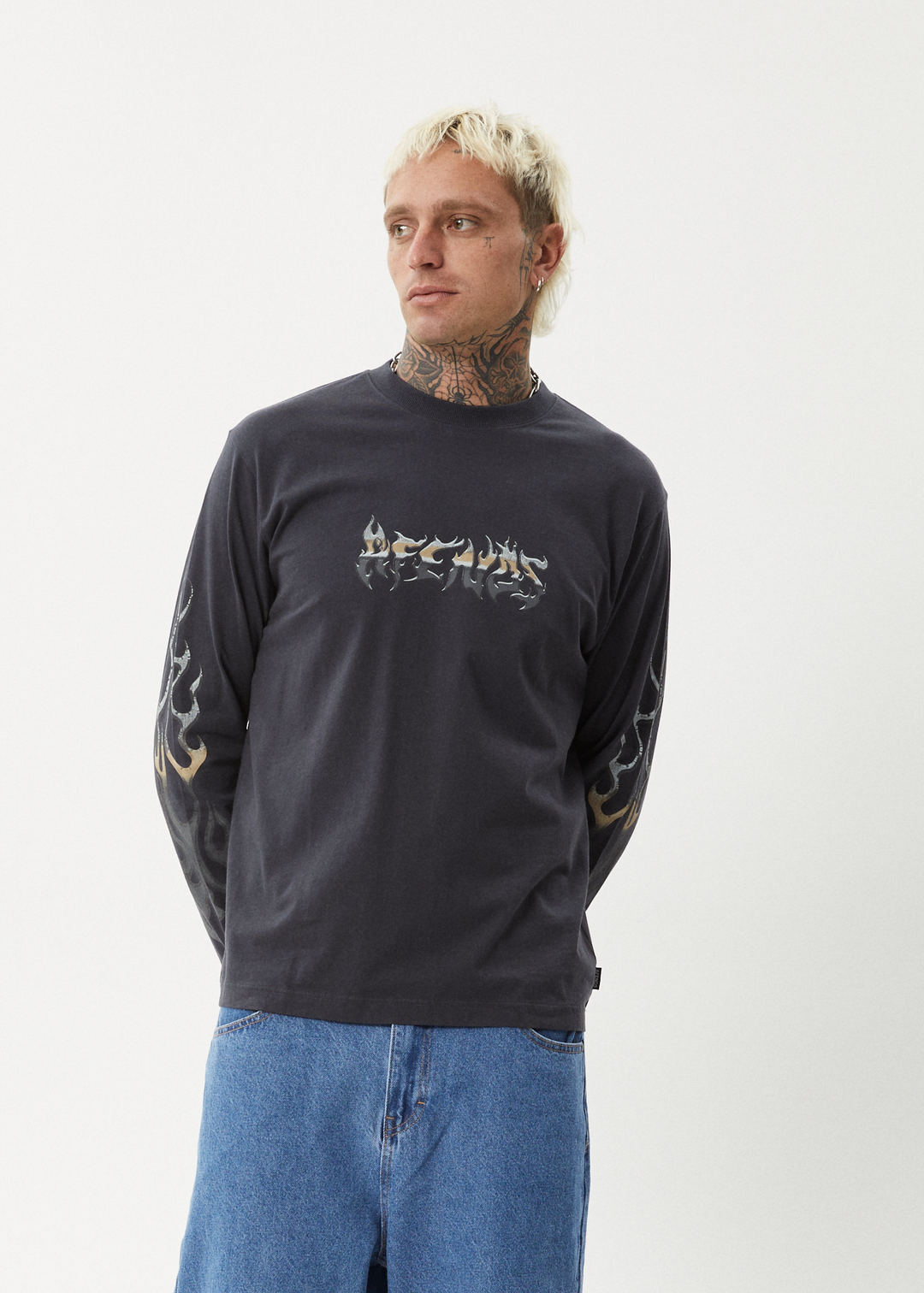 AFENDS Mens Scorched - Long Sleeve Tee - Charcoal - Sustainable Clothing - Streetwear