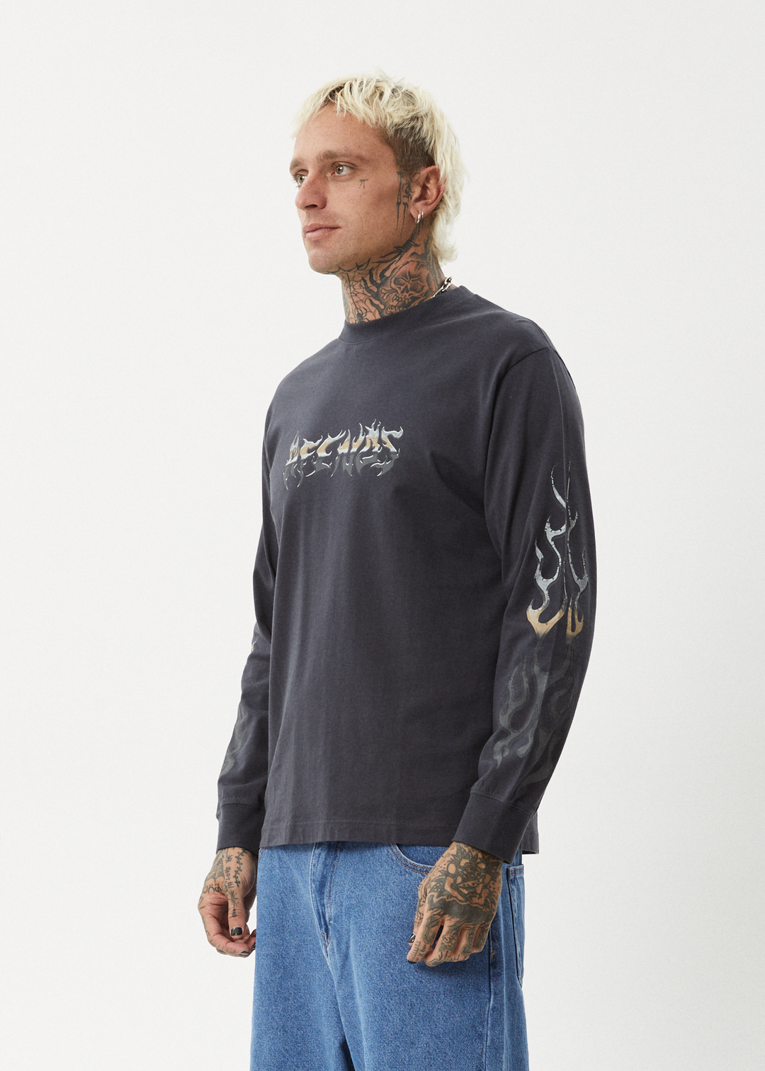 AFENDS Mens Scorched - Long Sleeve Tee - Charcoal - Sustainable Clothing - Streetwear