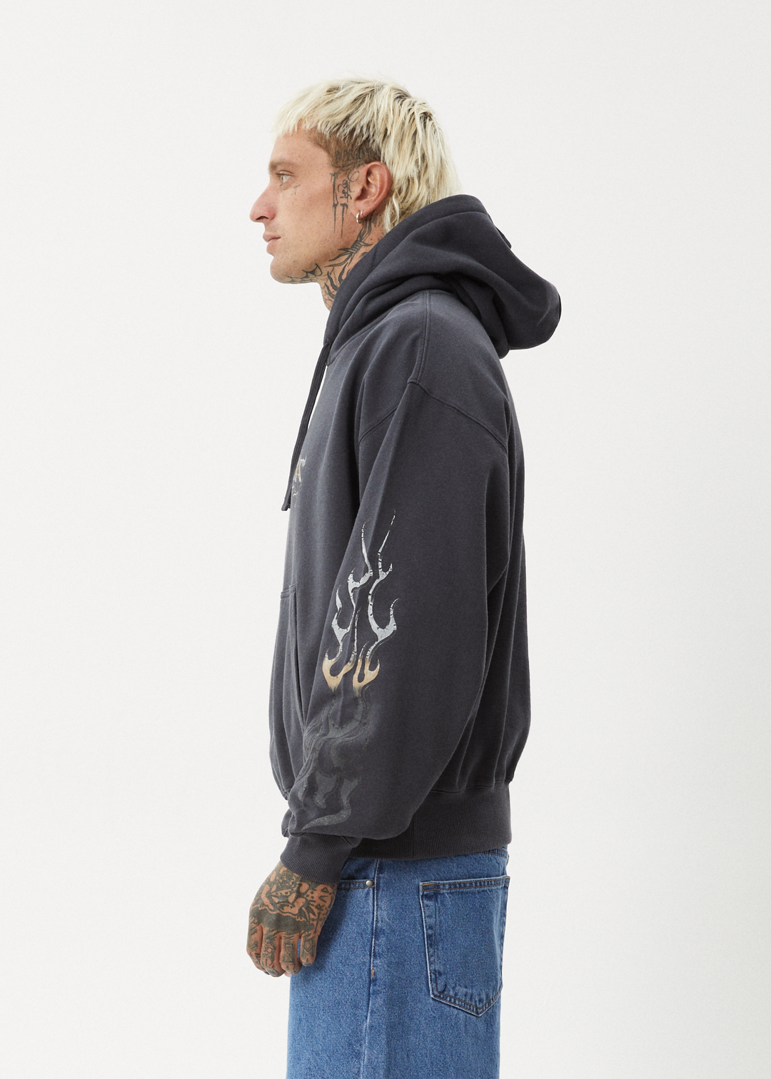 AFENDS Mens Scorched - Boxy Pull On Hood - Charcoal - Sustainable Clothing - Streetwear