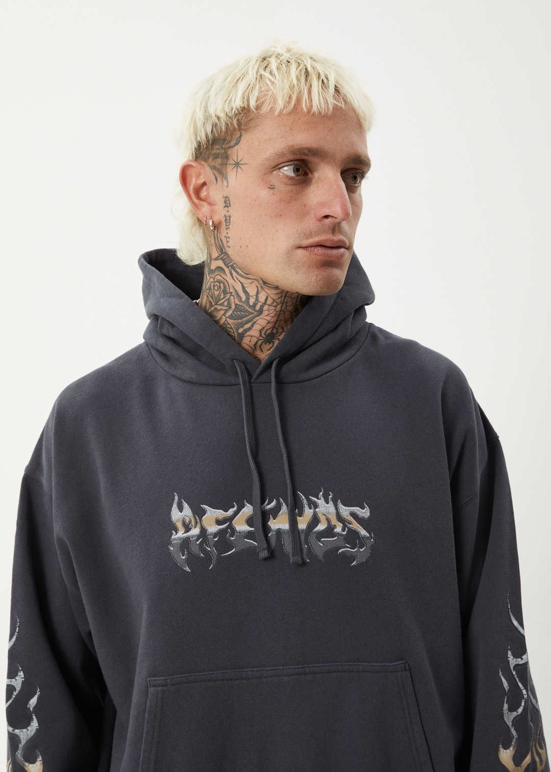 AFENDS Mens Scorched - Boxy Pull On Hood - Charcoal - Sustainable Clothing - Streetwear