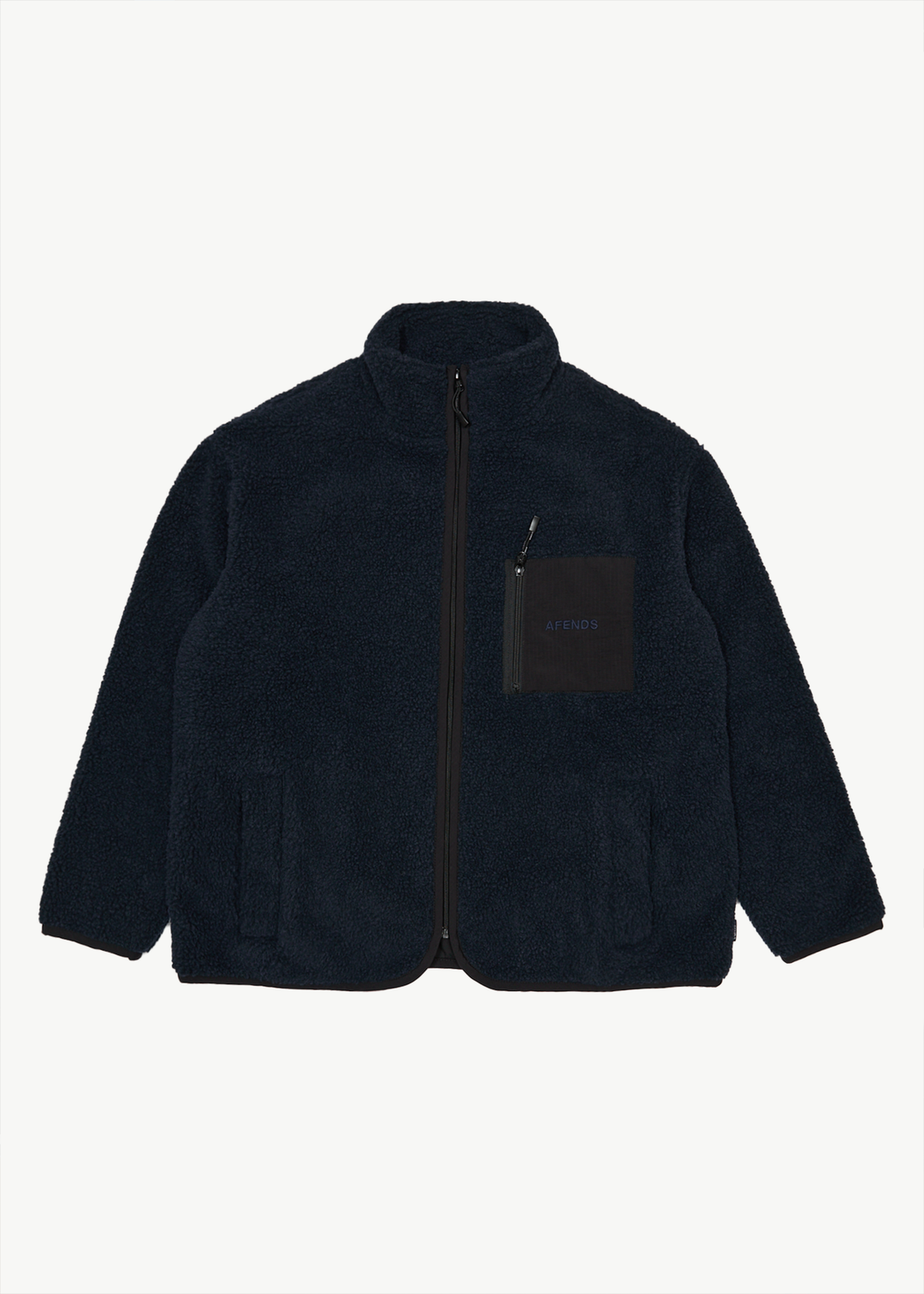 AFENDS Mens Polarize - Fleece Zip Up Jacket - Navy - Sustainable Clothing - Streetwear