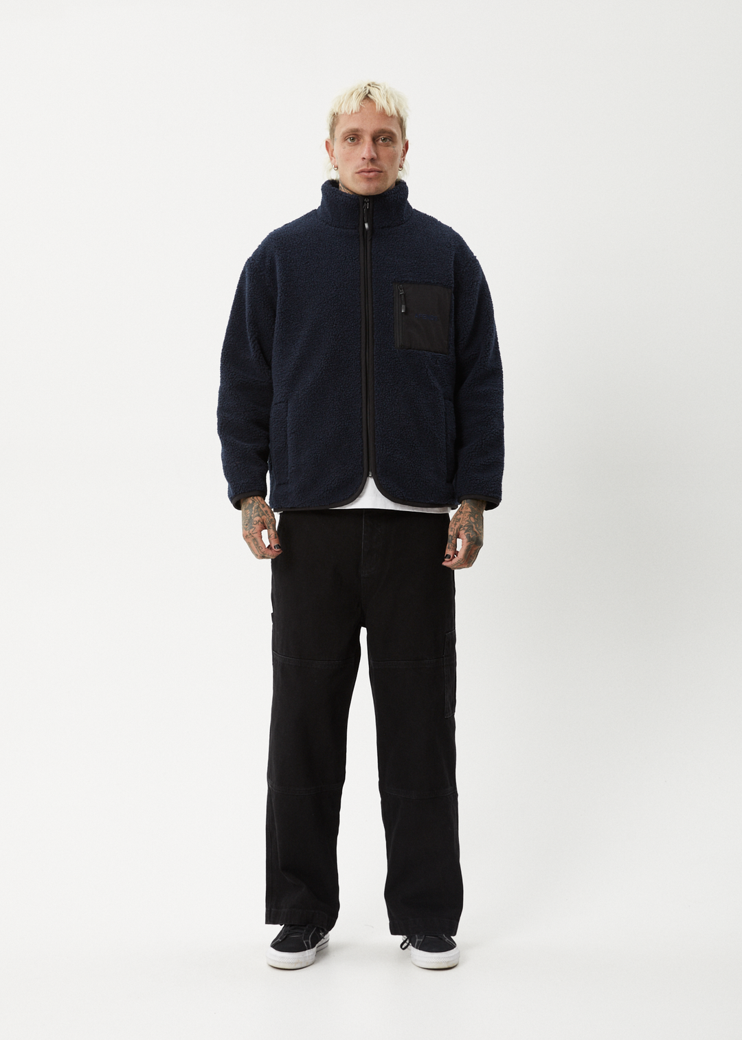 AFENDS Mens Polarize - Fleece Zip Up Jacket - Navy - Sustainable Clothing - Streetwear